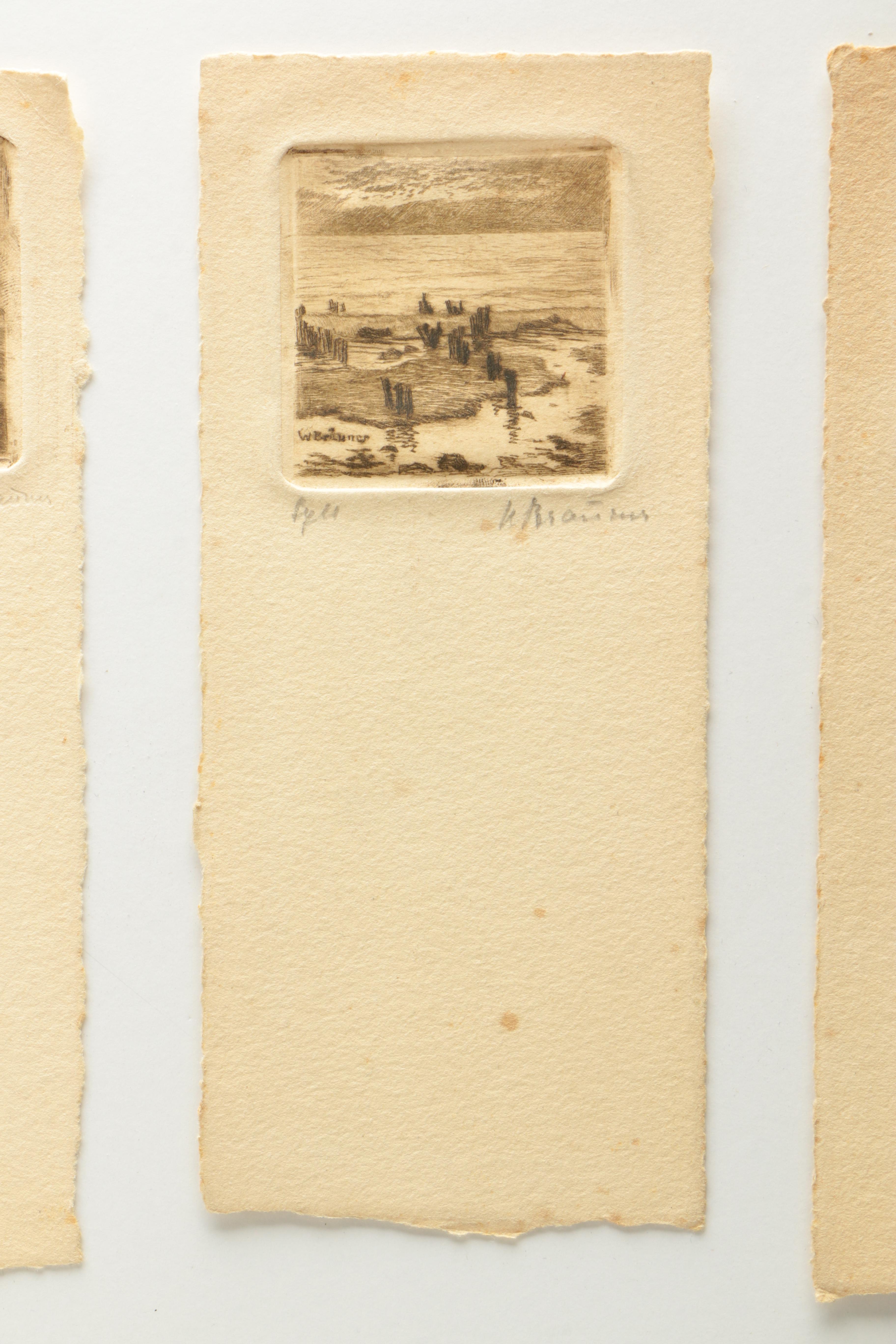 W. Branner Signed Miniature Etchings on Paper