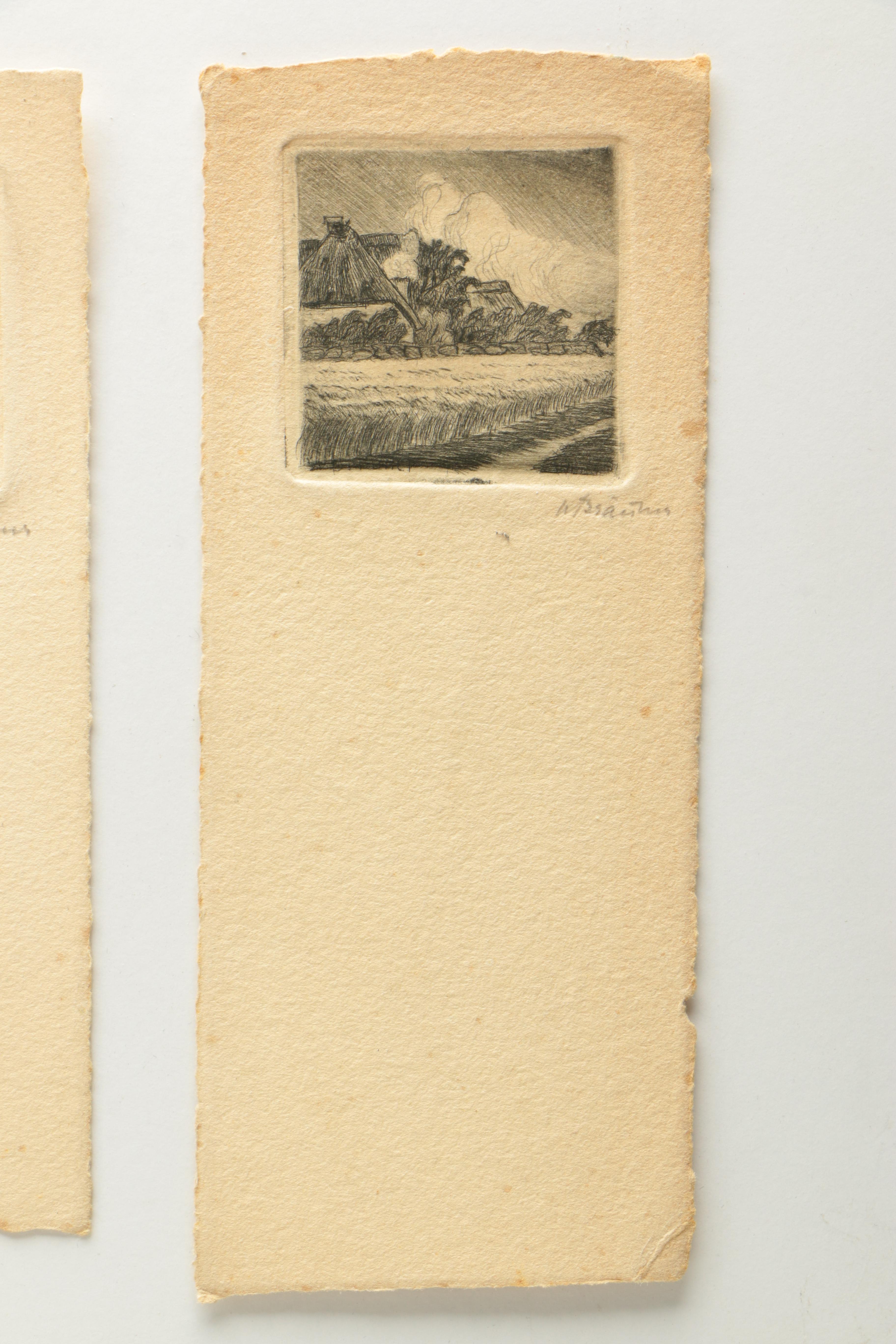 W. Branner Signed Miniature Etchings on Paper