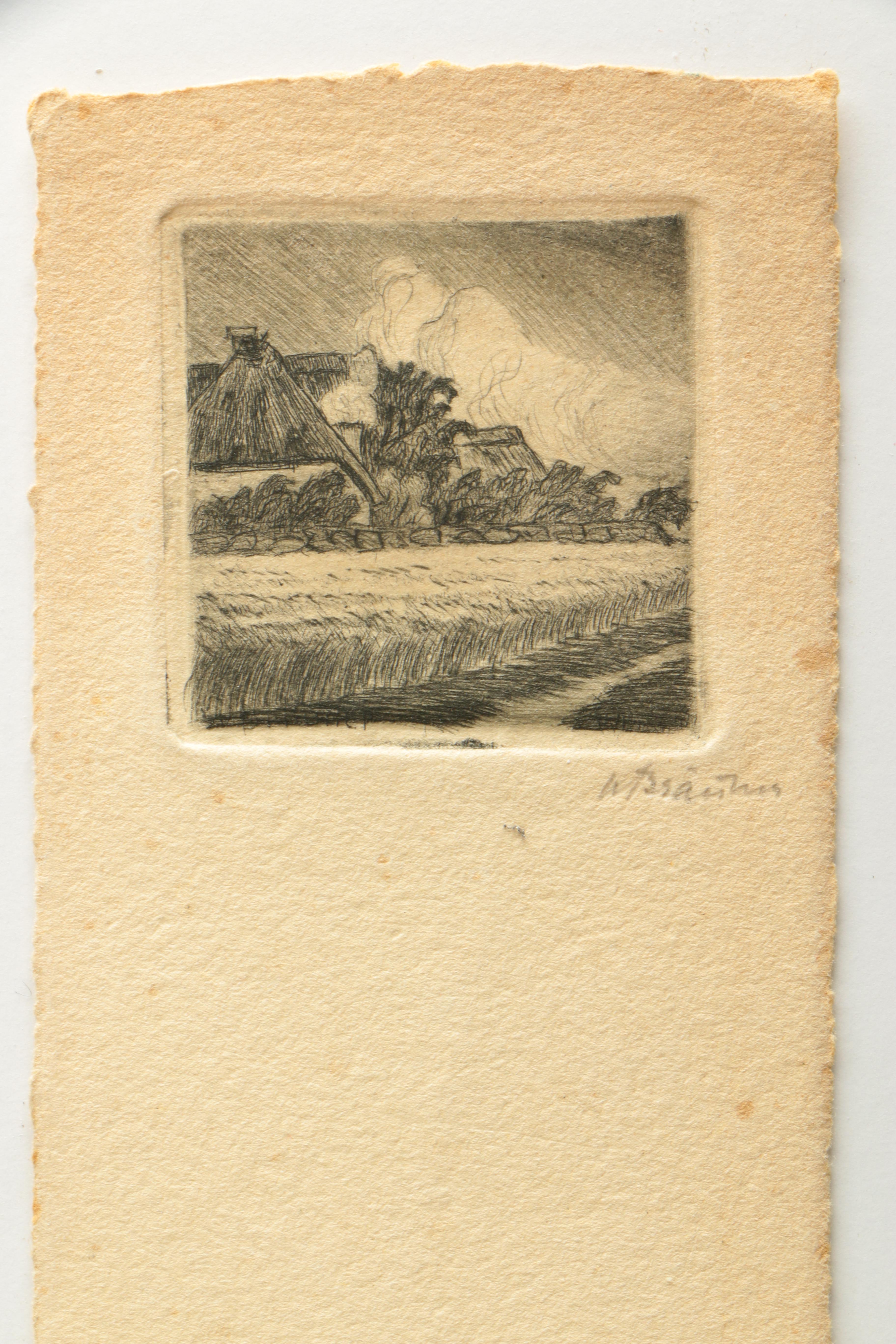 W. Branner Signed Miniature Etchings on Paper