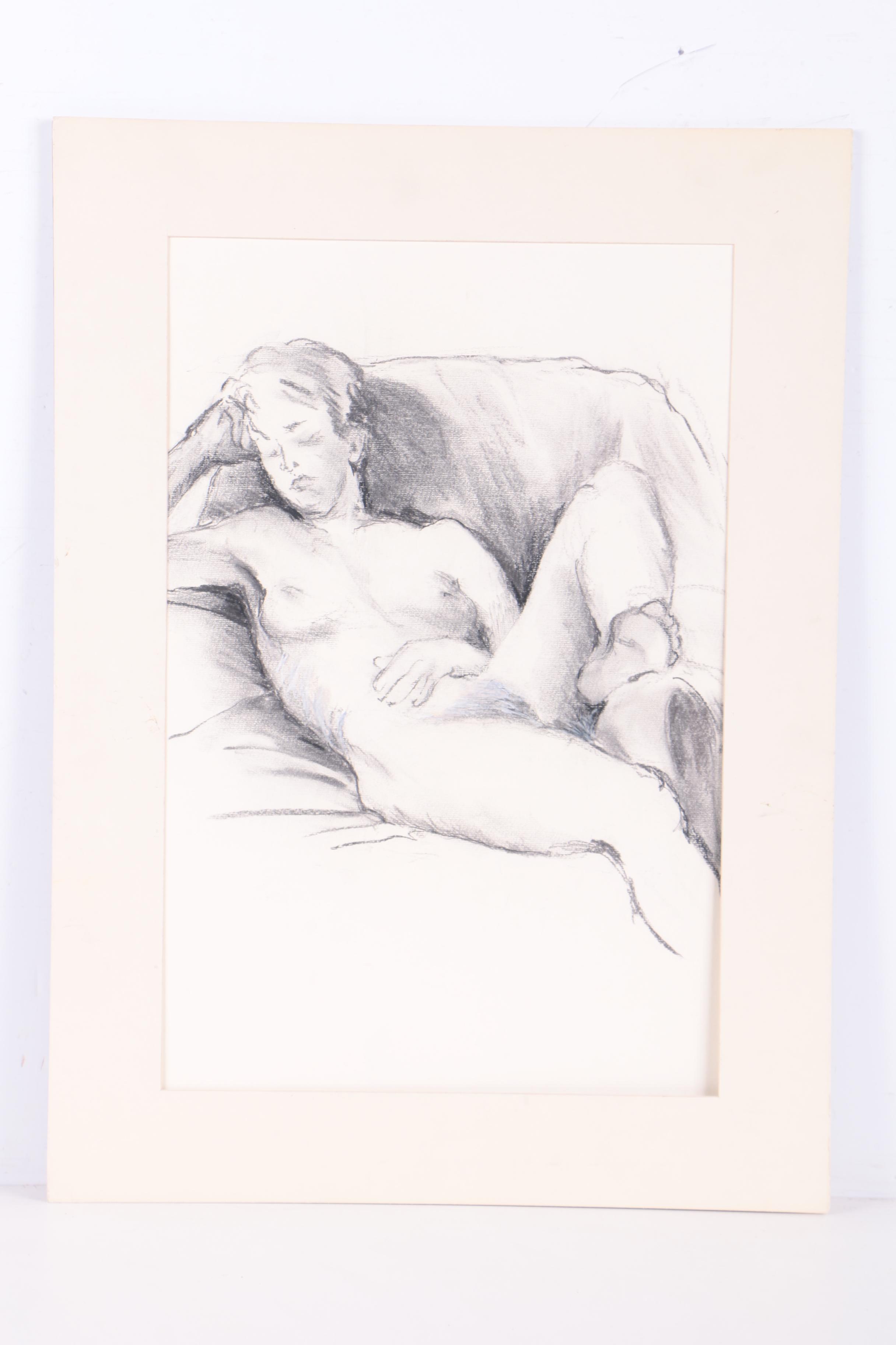 Jane W. Williams Charcoal Nude Drawing and a Charcoal and Graphite Drawing