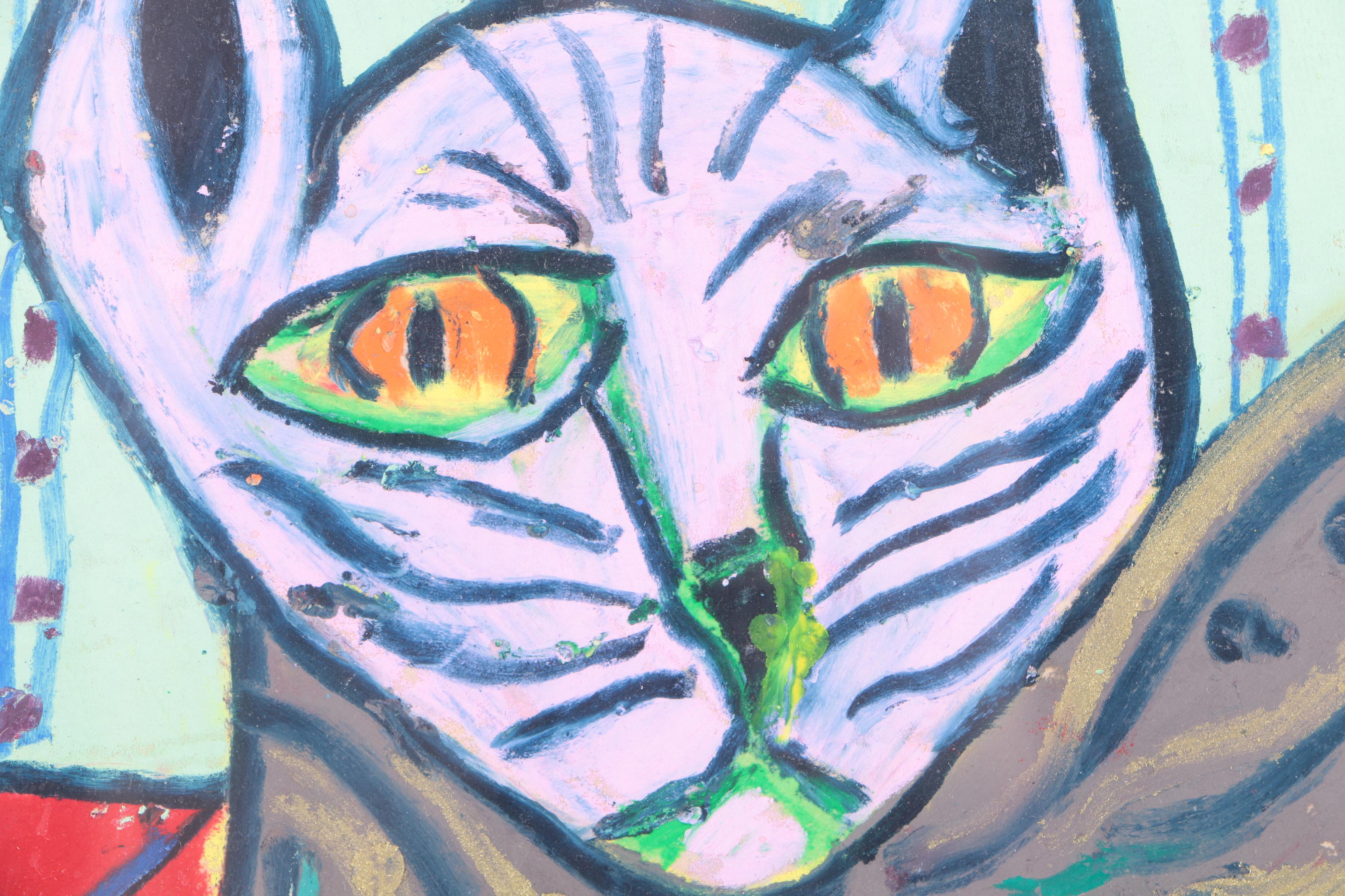 Sarah Rakes Oil on Paper "Farm Cat on Red Linoleum"