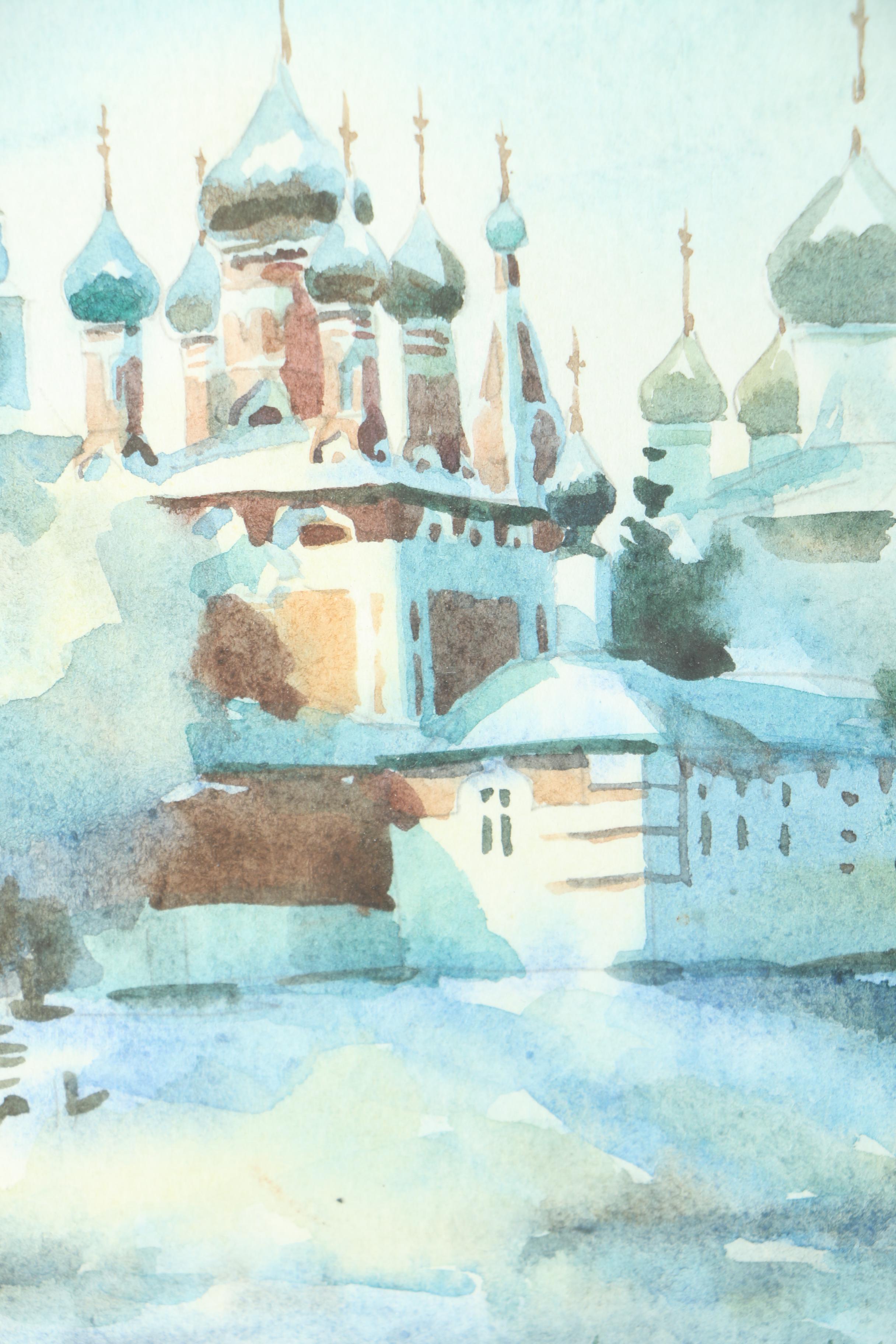 Watercolor on Paper of Orthodox Church