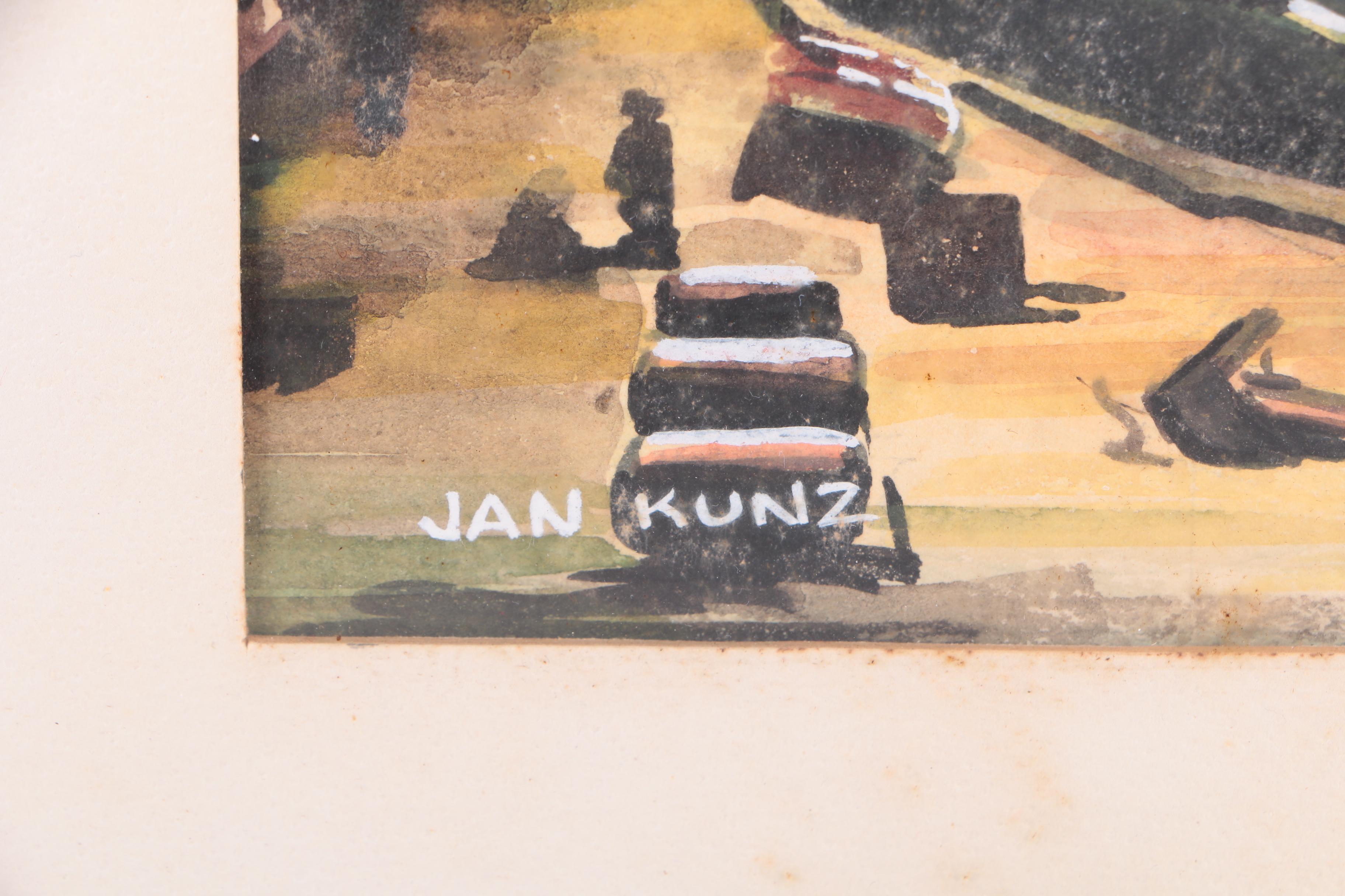 Jan Kunz Watercolor Painting on Paper of a Ship