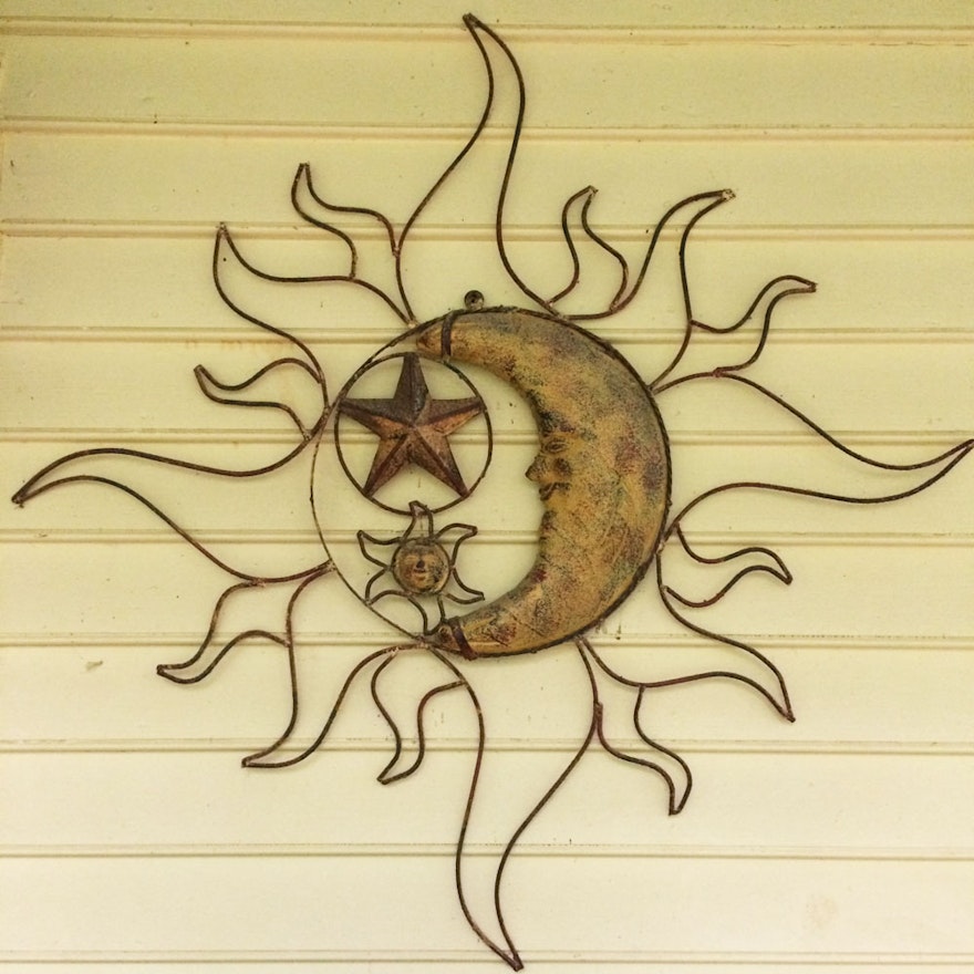 Metal Sun, Moon, and Star Wall Hanging