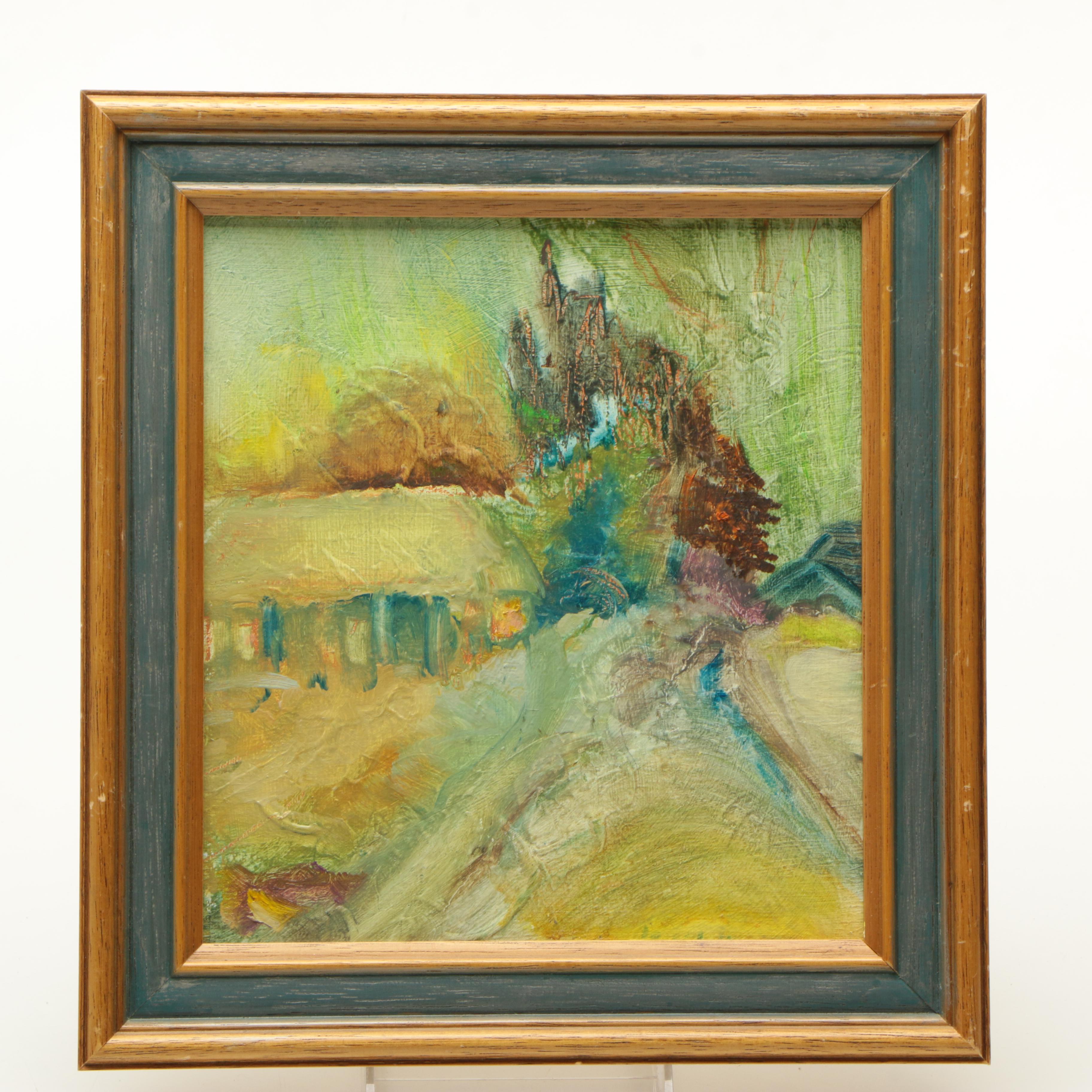 Oil on Panel of Colorful Ranch House