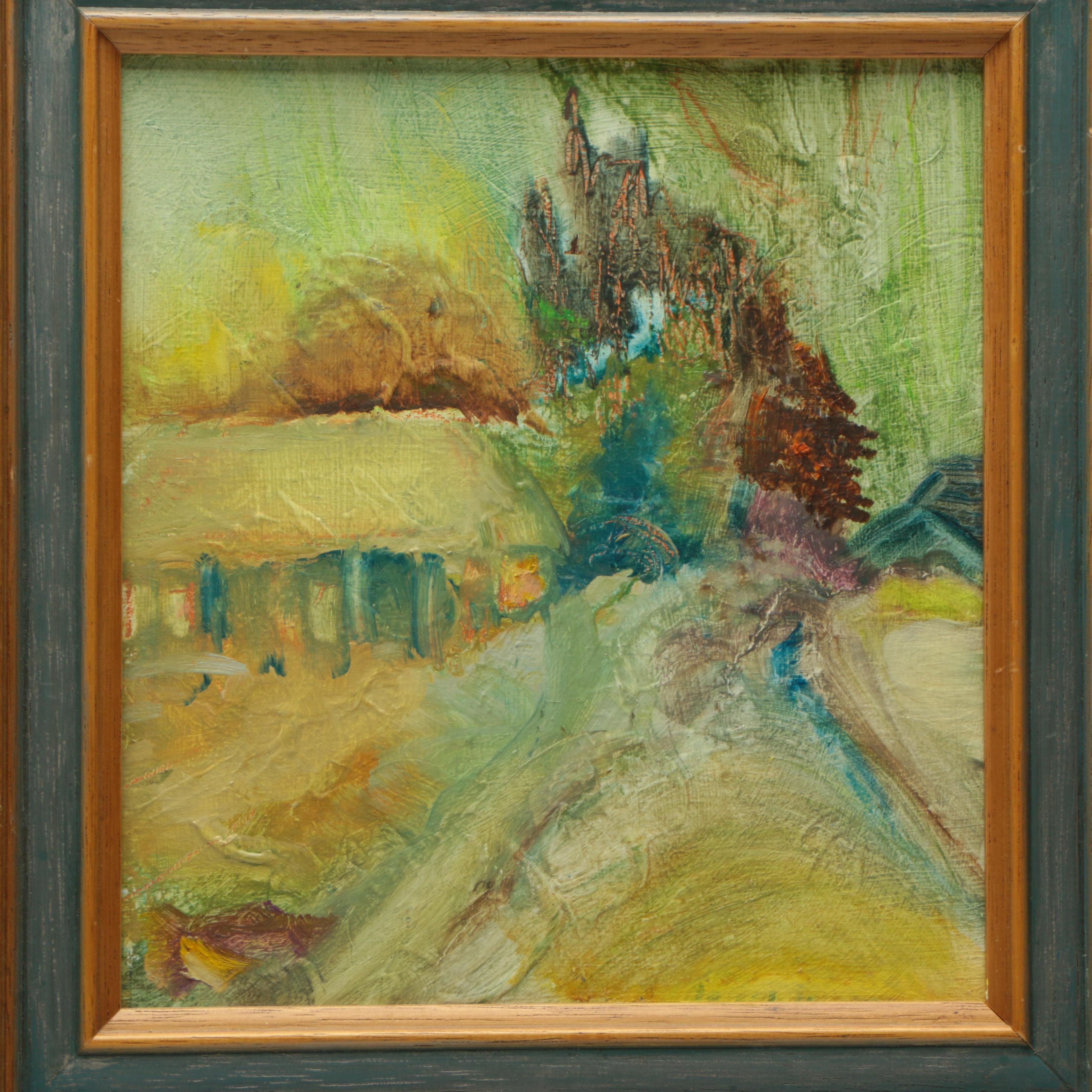 Oil on Panel of Colorful Ranch House