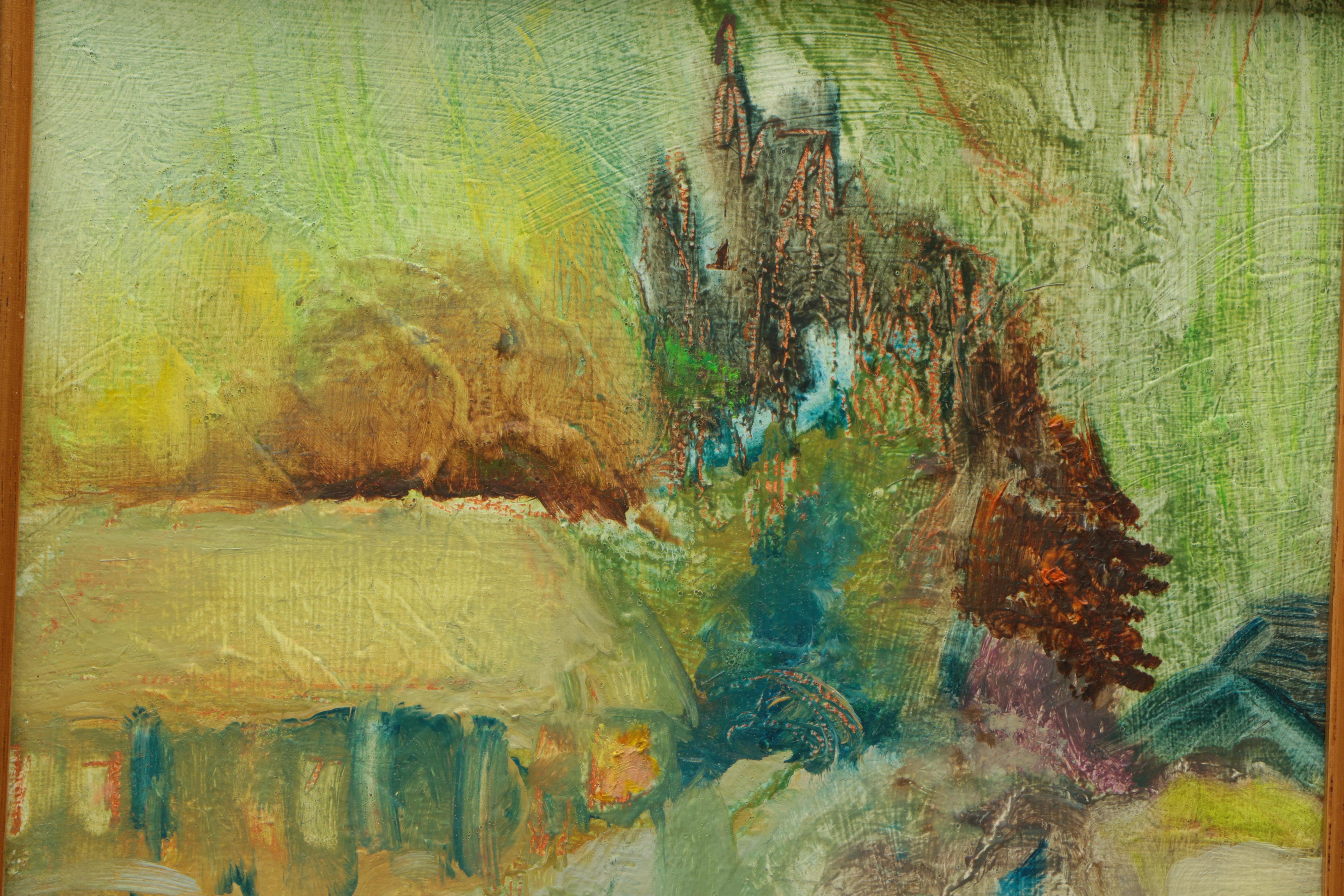 Oil on Panel of Colorful Ranch House