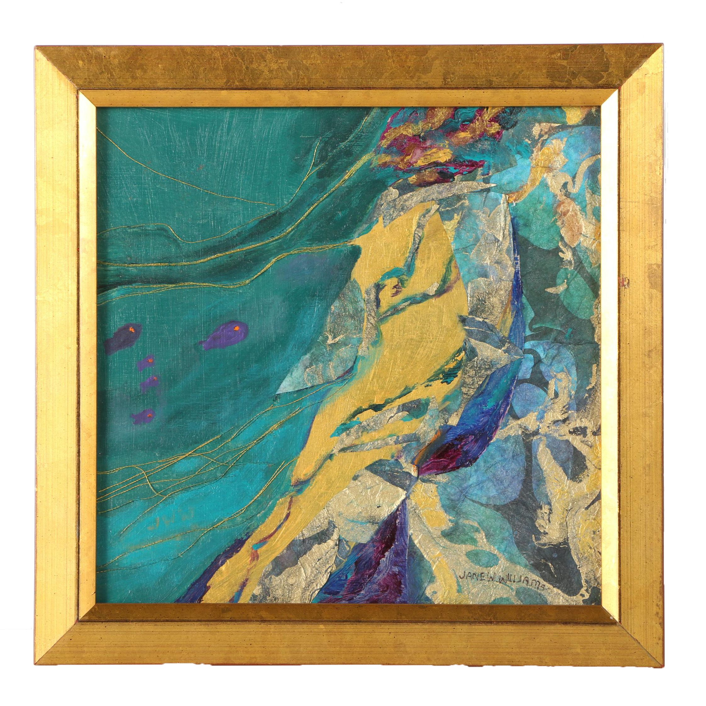 Jane W. Williams Mixed Media "Rocky Shoal with Fish"