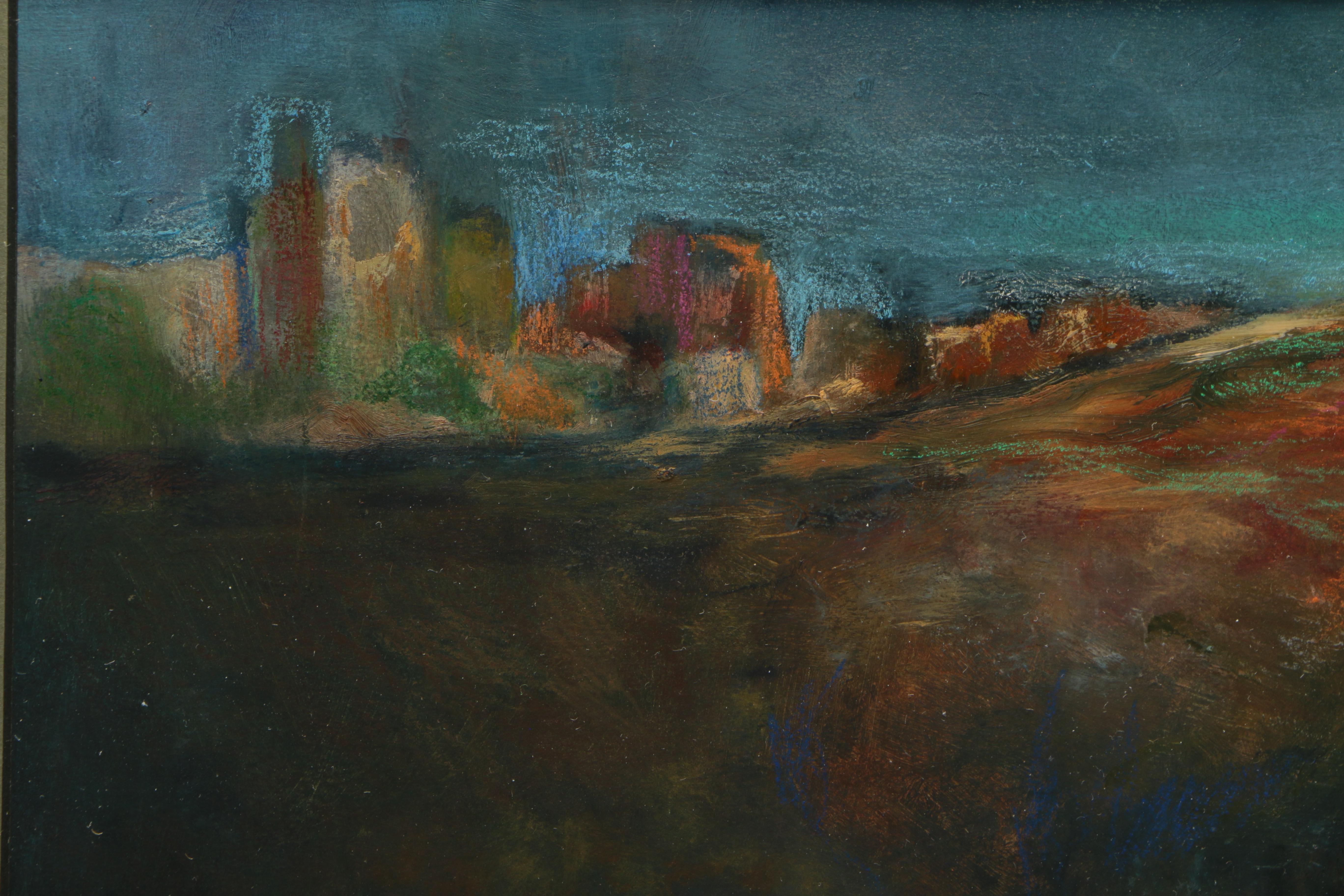 Jane W. Williams Oil on Paper "Night Bridge on The Rhone River"