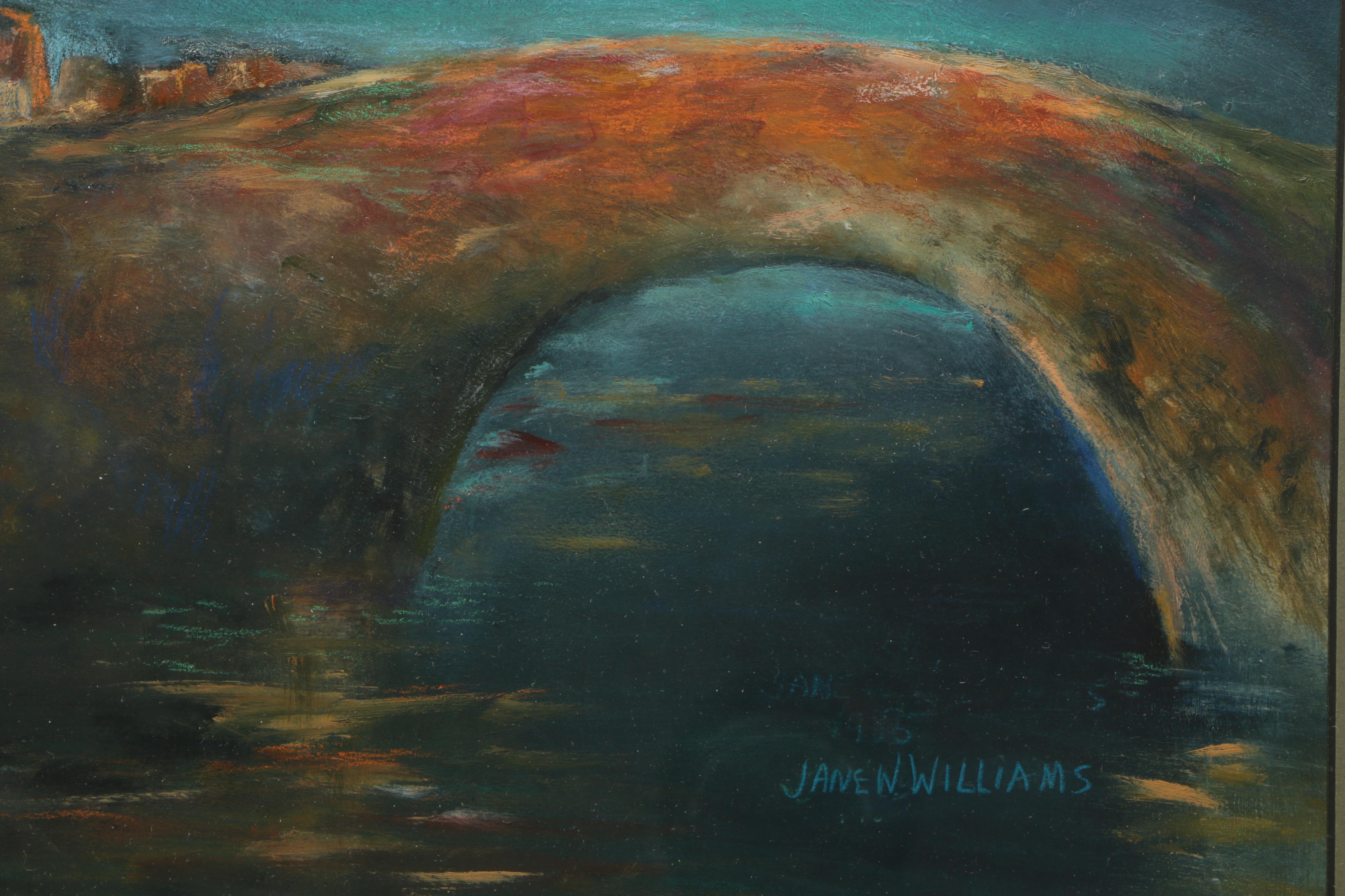Jane W. Williams Oil on Paper "Night Bridge on The Rhone River"