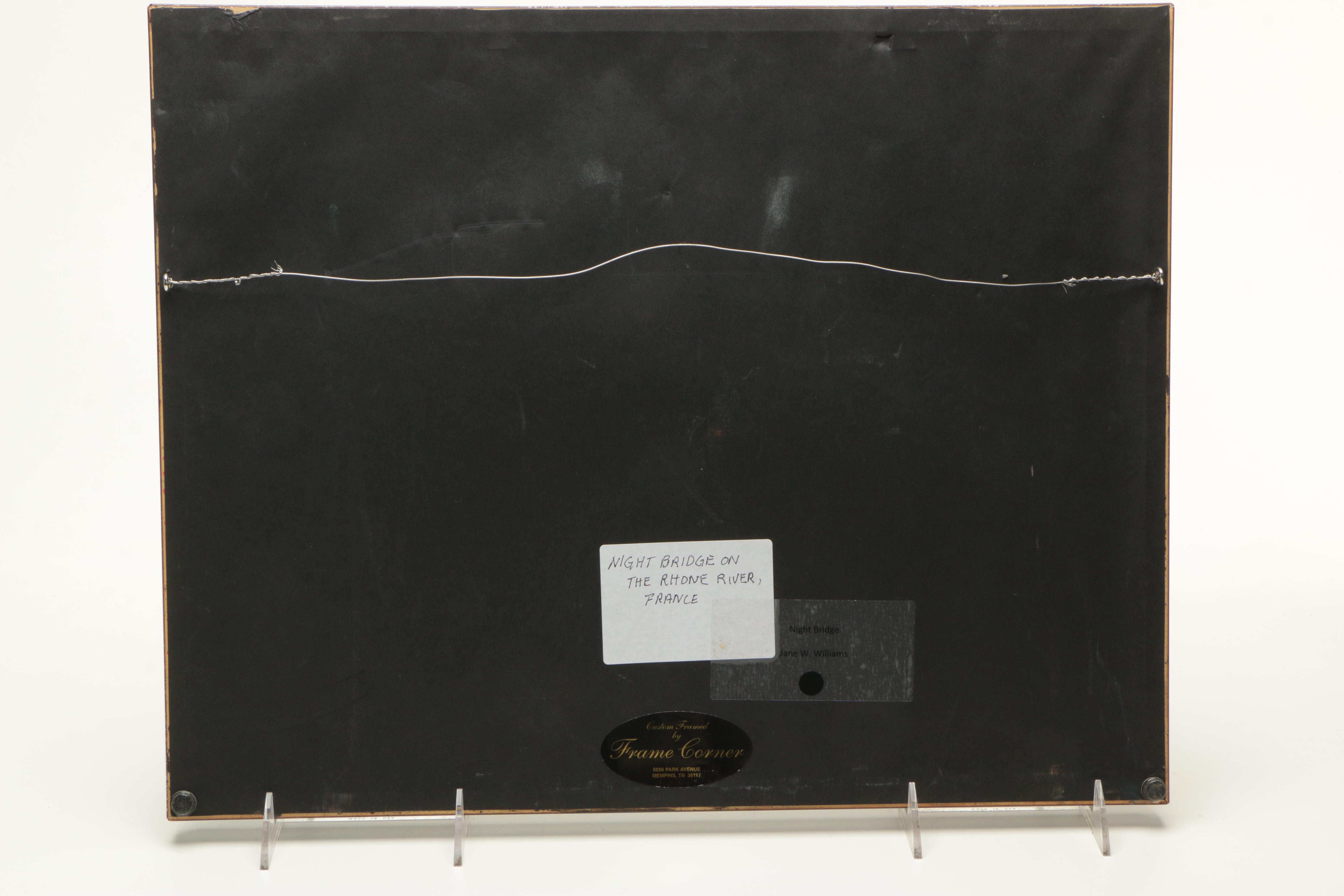 Jane W. Williams Oil on Paper "Night Bridge on The Rhone River"