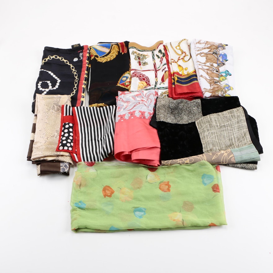 Assortment of Scarves Including Silk and Assorted Designers