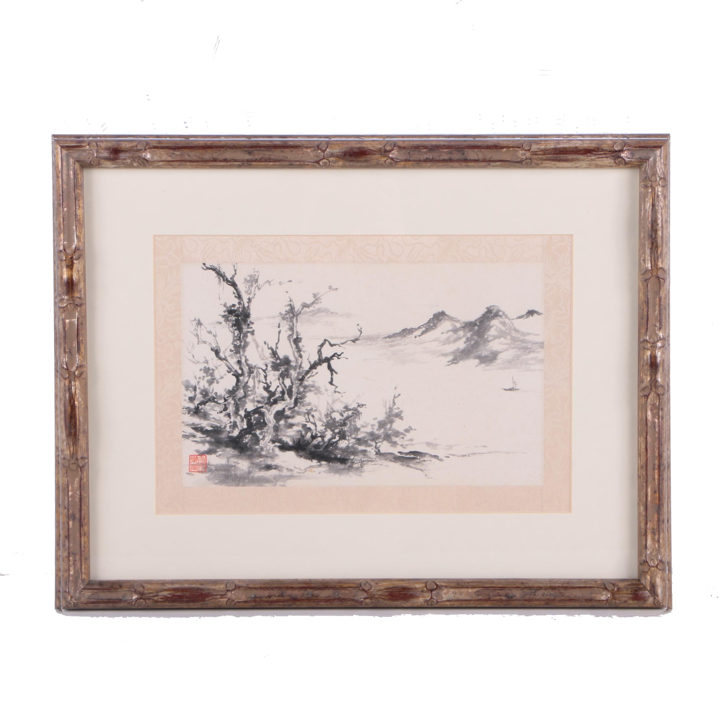 Chinese Ink Wash Landscape Painting on Paper