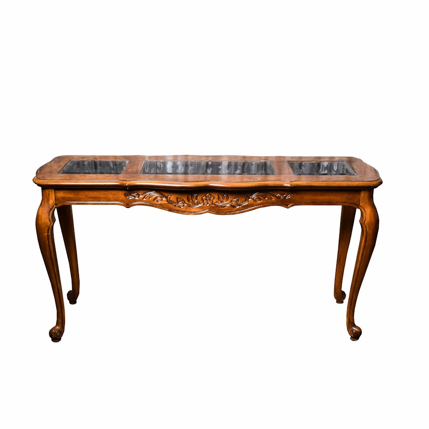 Wooden Serpentine Sofa Table with Glass Top