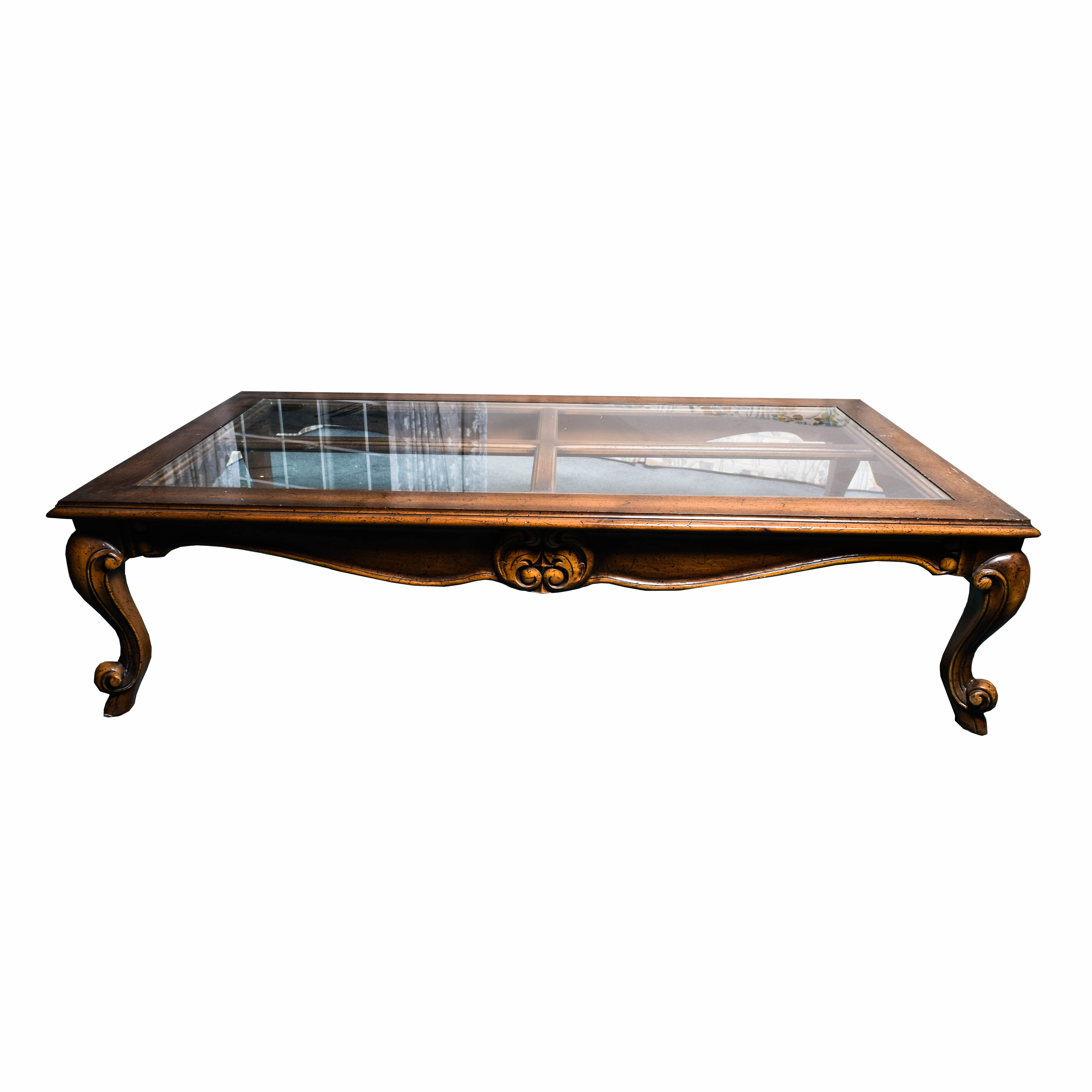 Vintage Wood and Glass Top Coffee Table