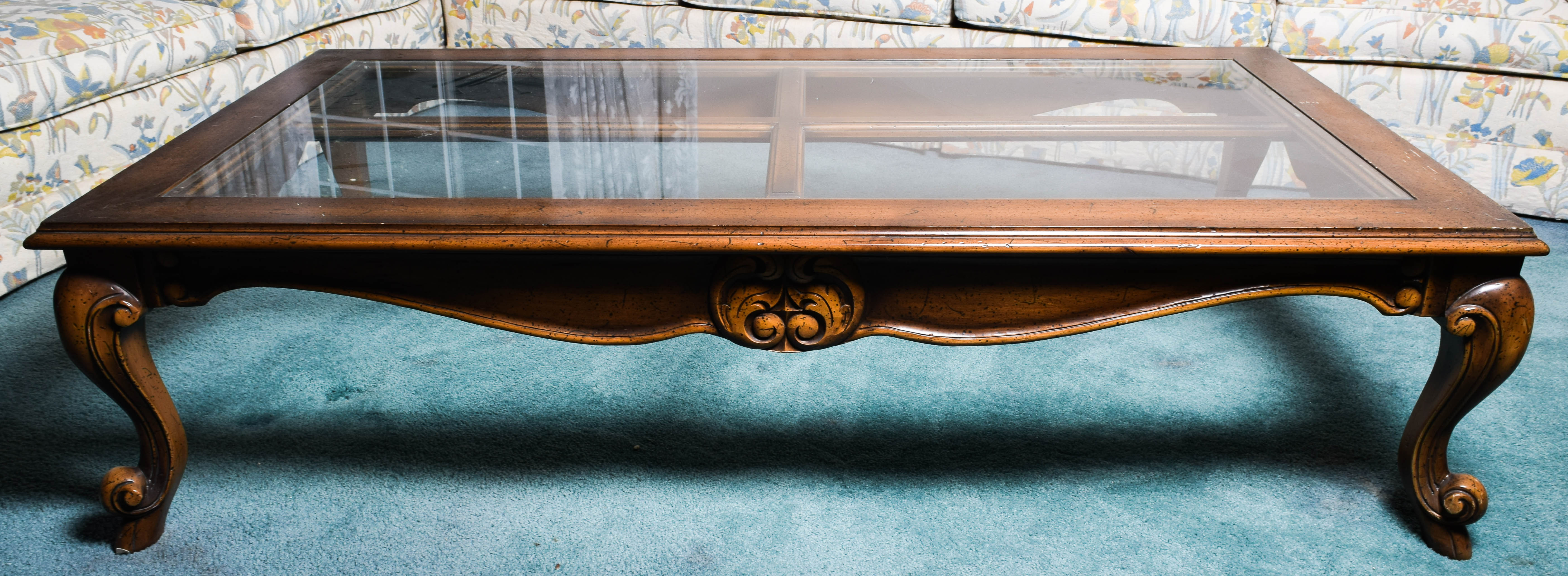 Vintage Wood and Glass Top Coffee Table