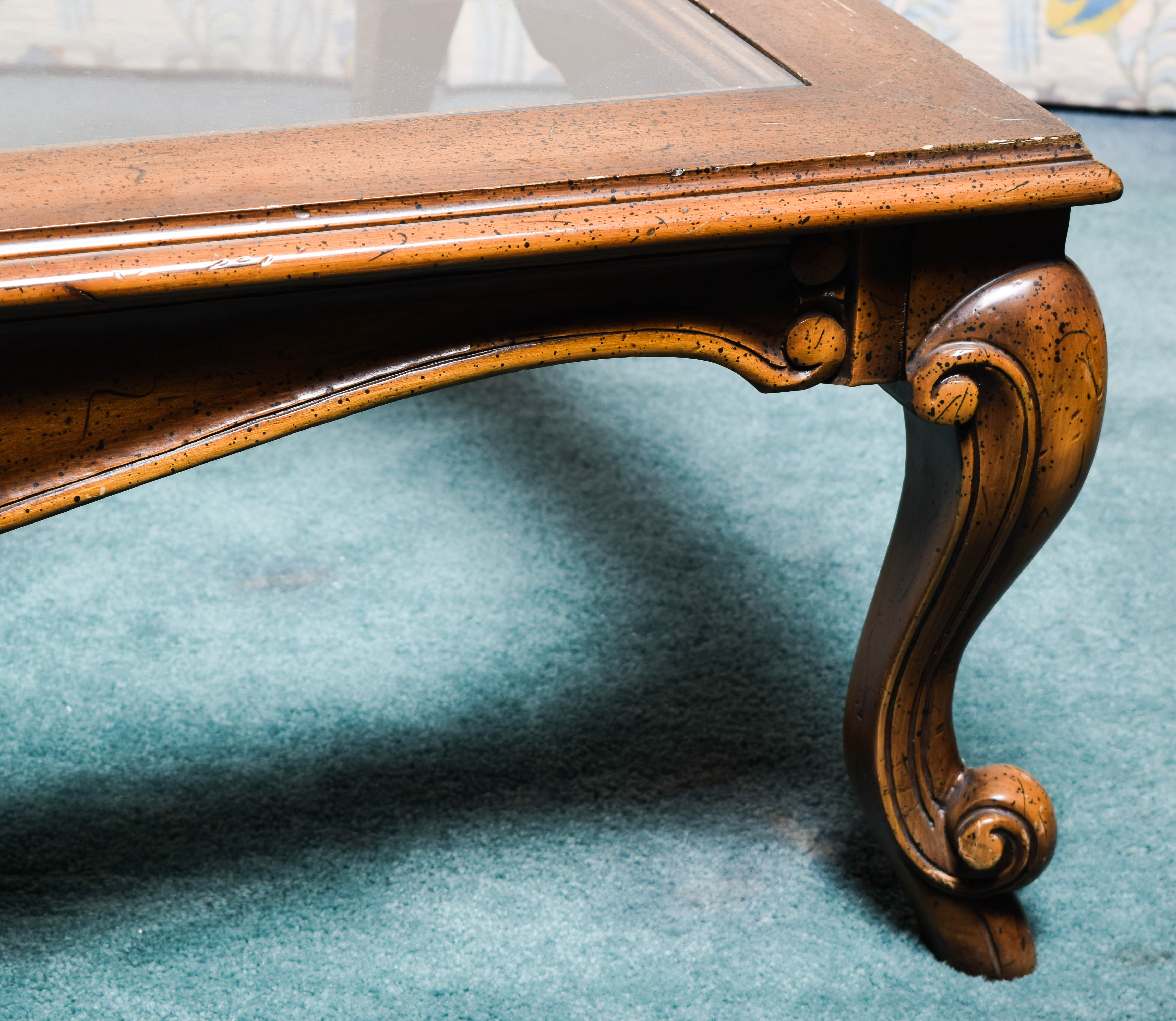 Vintage Wood and Glass Top Coffee Table