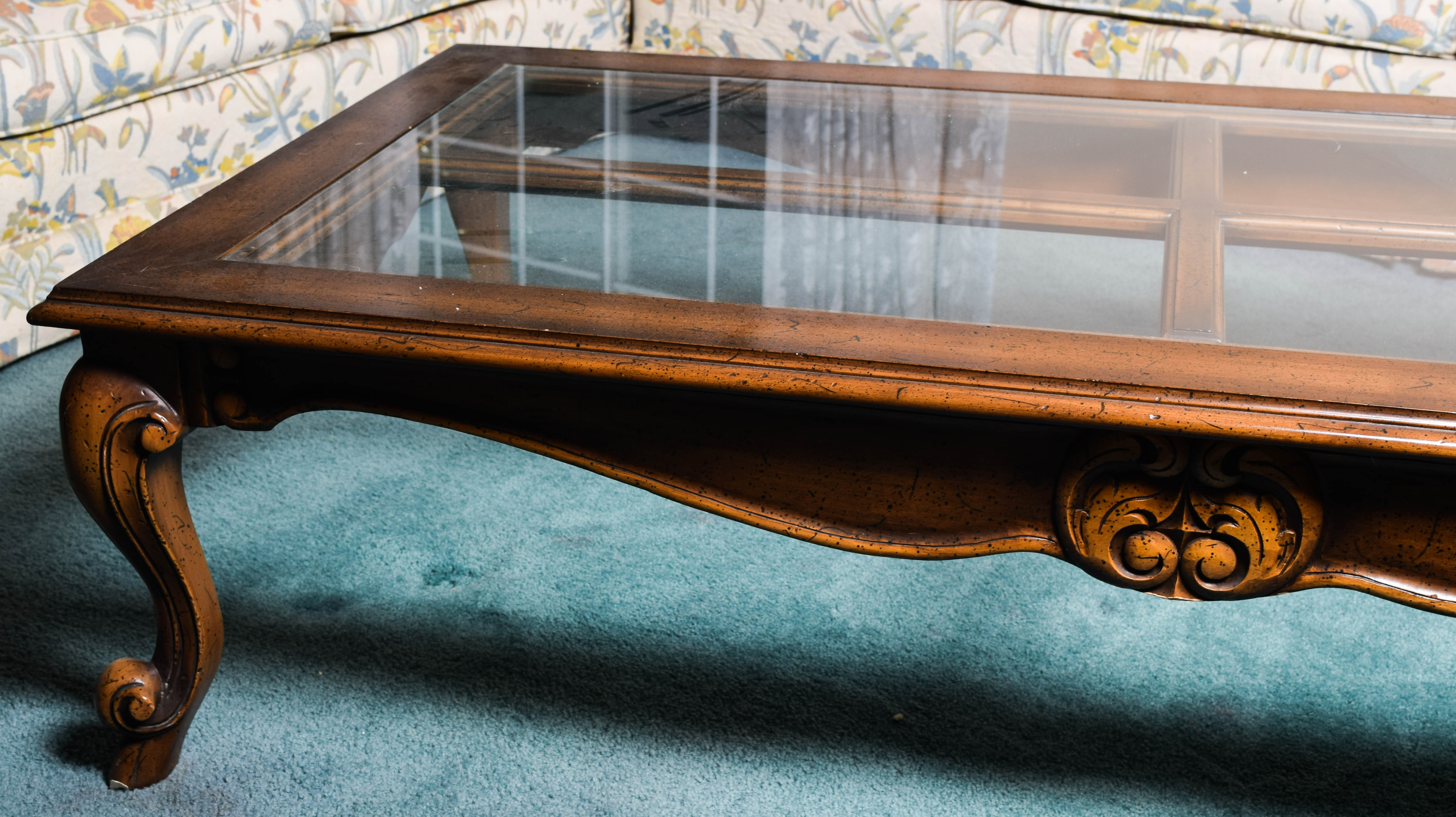 Vintage Wood and Glass Top Coffee Table