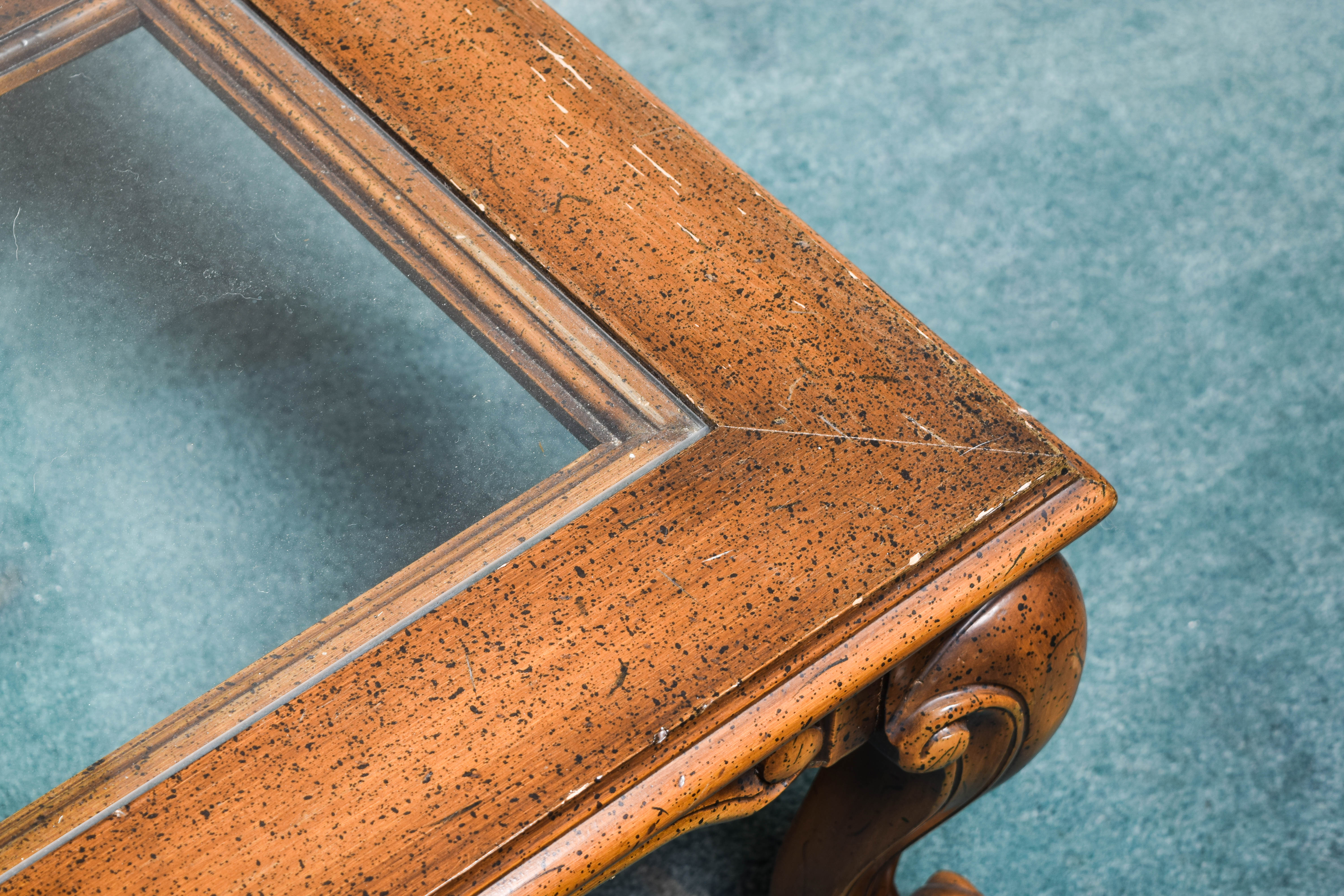 Vintage Wood and Glass Top Coffee Table