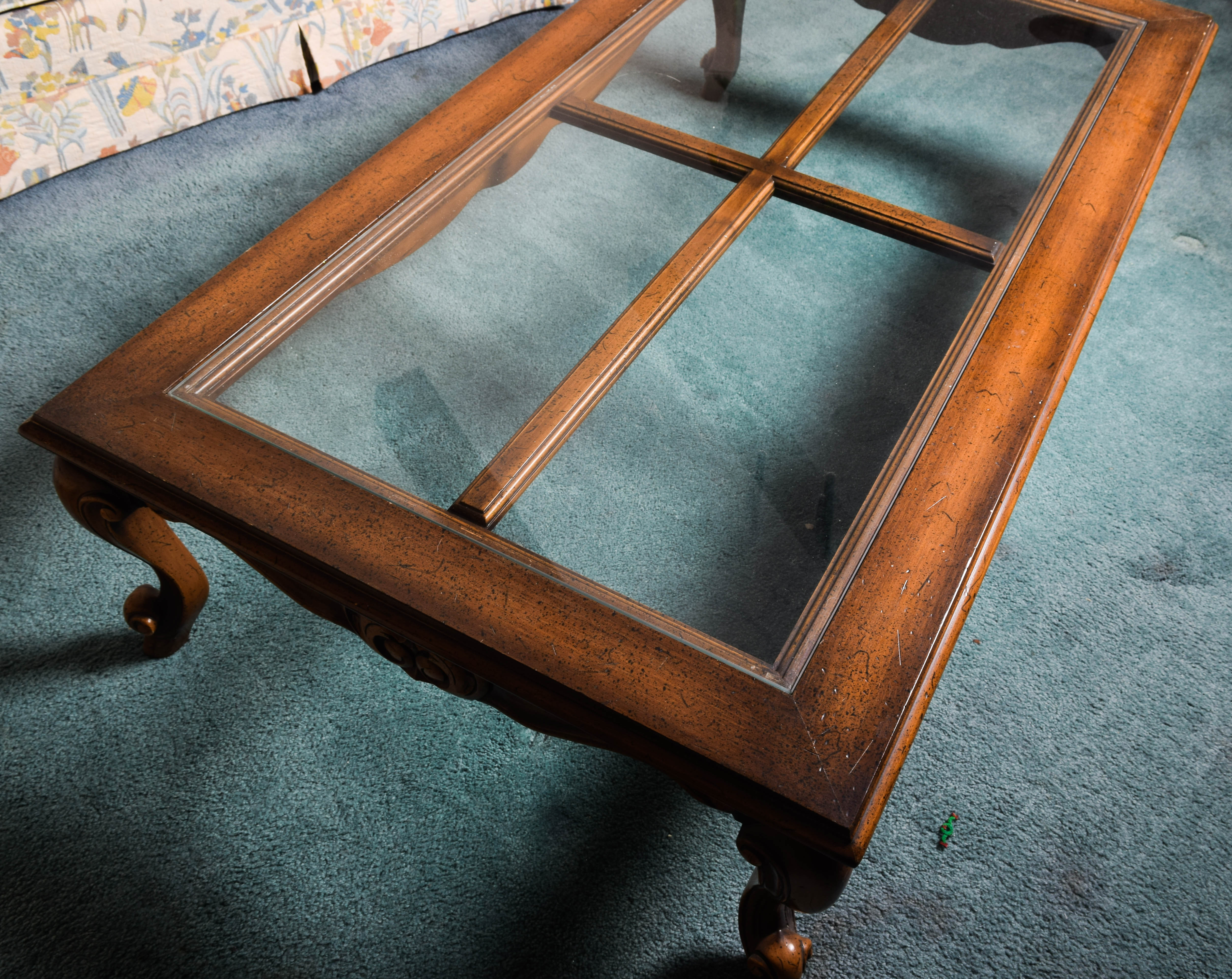 Vintage Wood and Glass Top Coffee Table