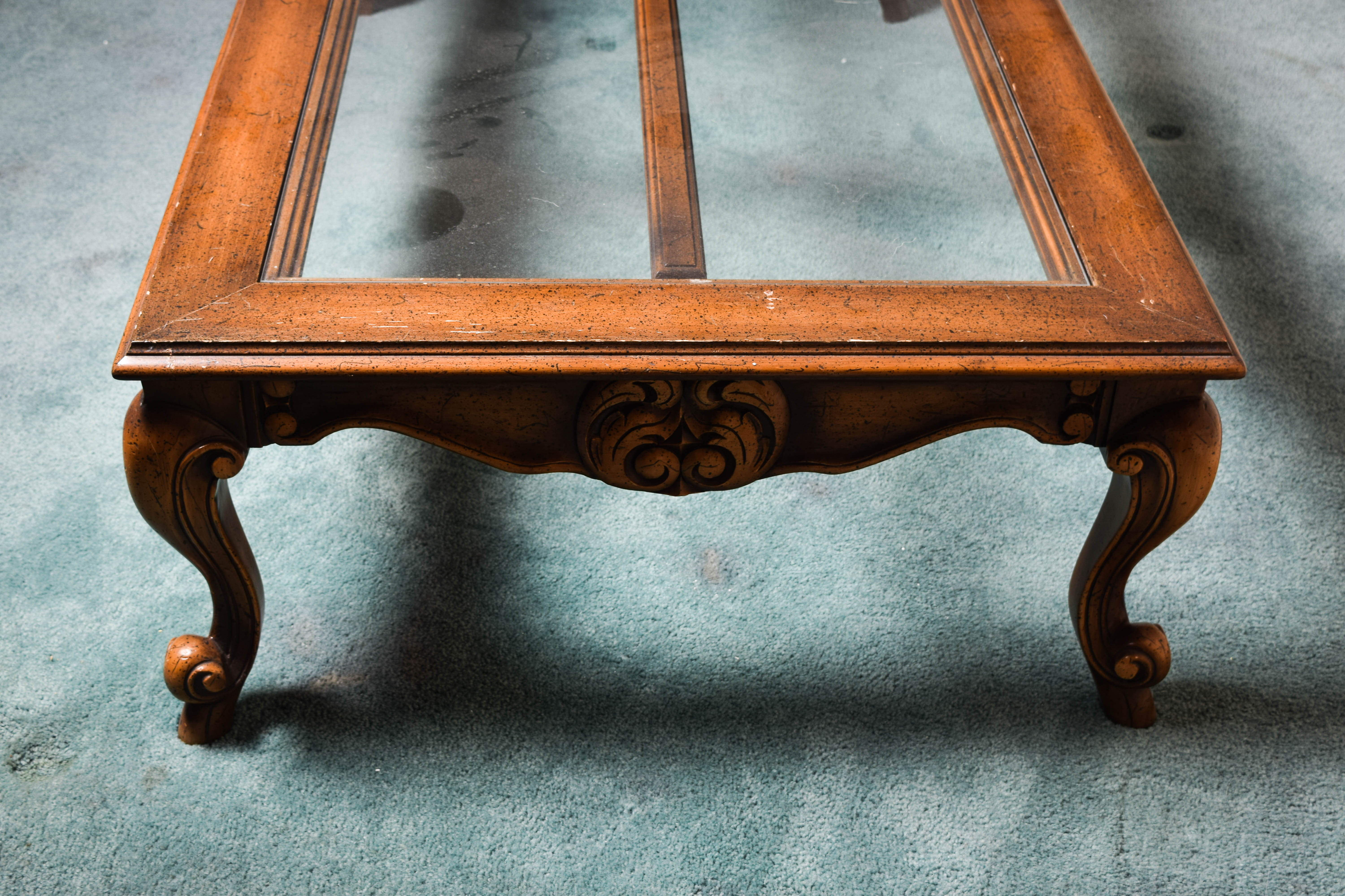 Vintage Wood and Glass Top Coffee Table
