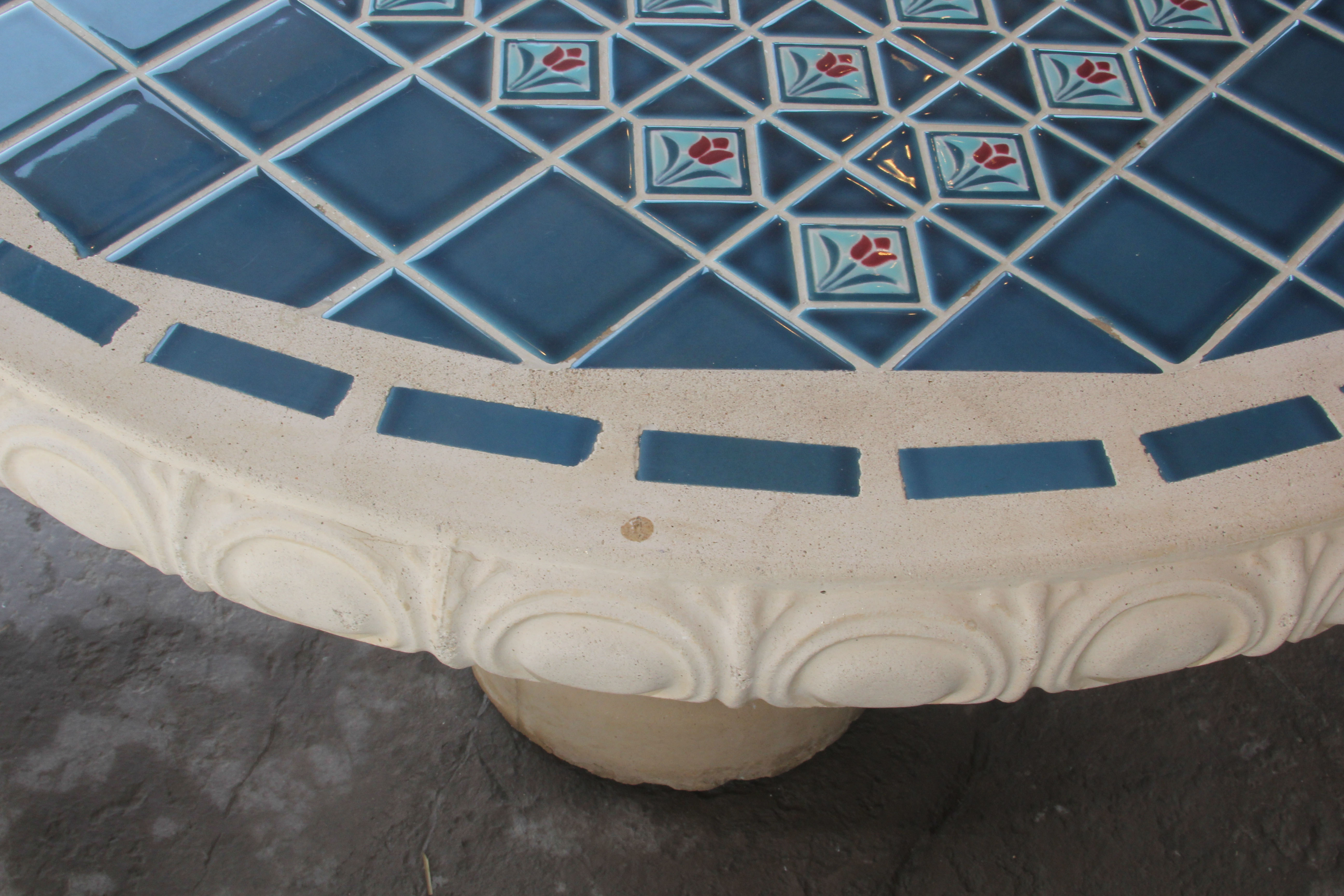 Ceramic Blue Mosaic Tile Outdoor Table and Benches