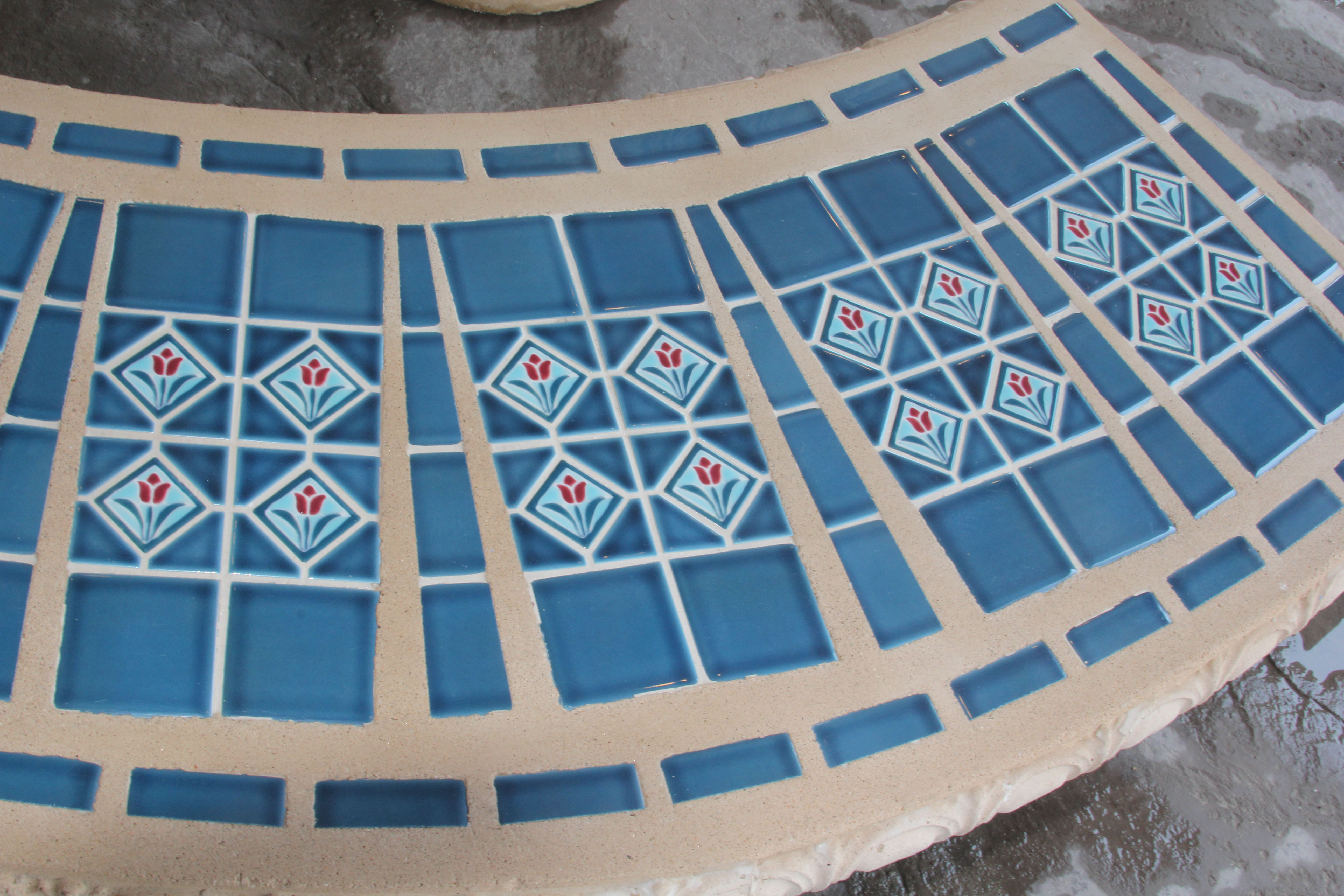 Ceramic Blue Mosaic Tile Outdoor Table and Benches