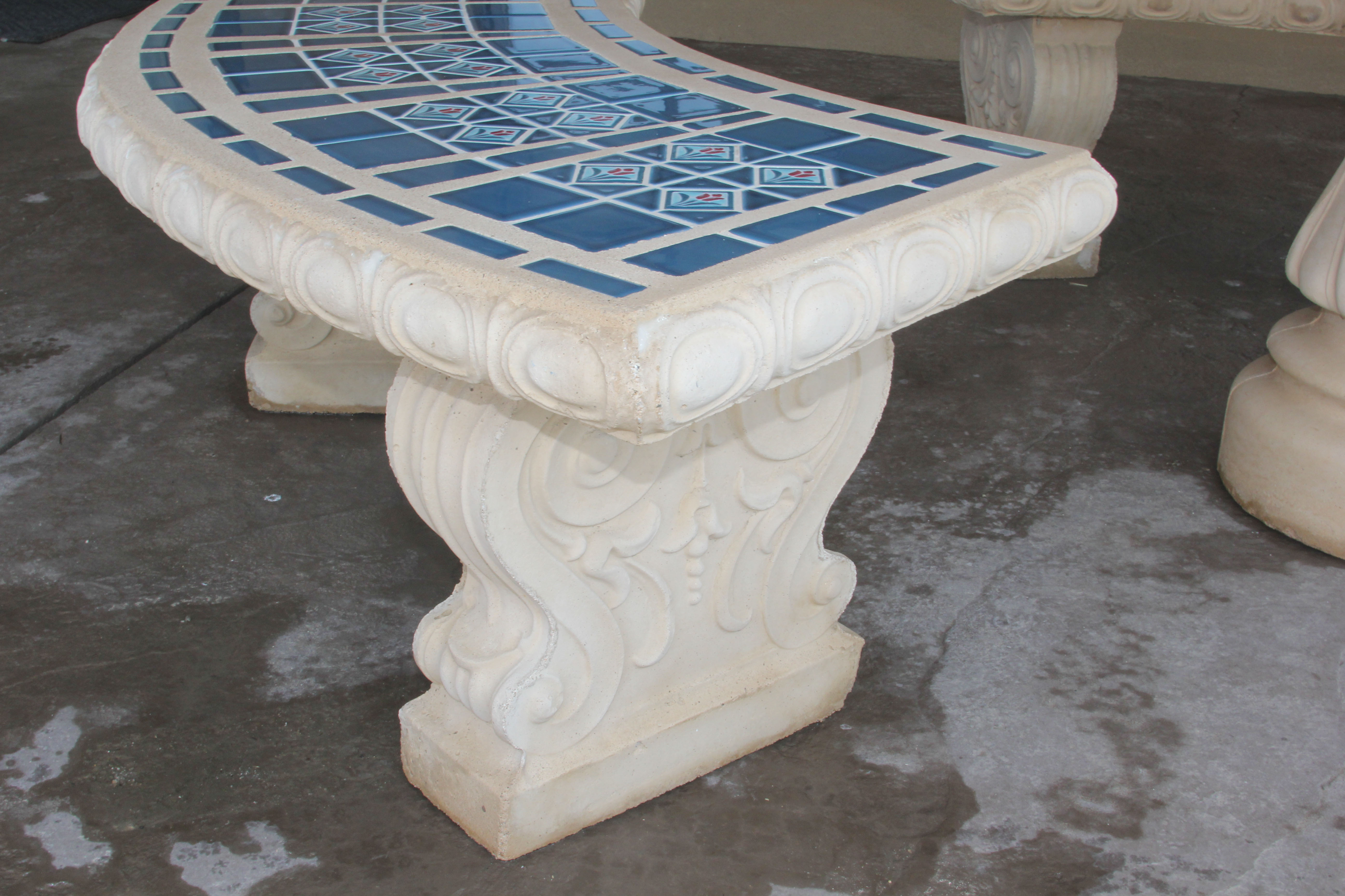 Ceramic Blue Mosaic Tile Outdoor Table and Benches