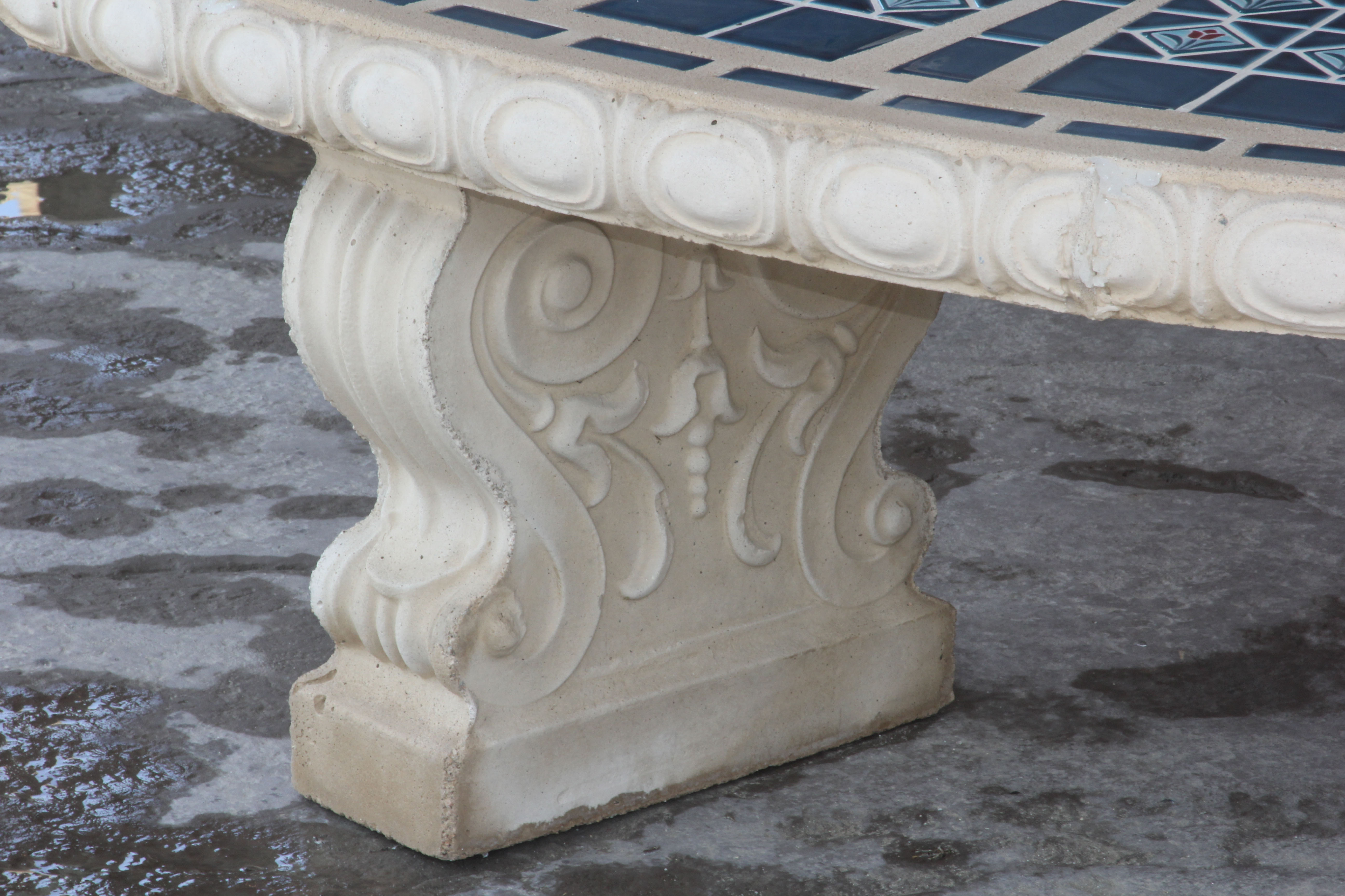 Ceramic Blue Mosaic Tile Outdoor Table and Benches