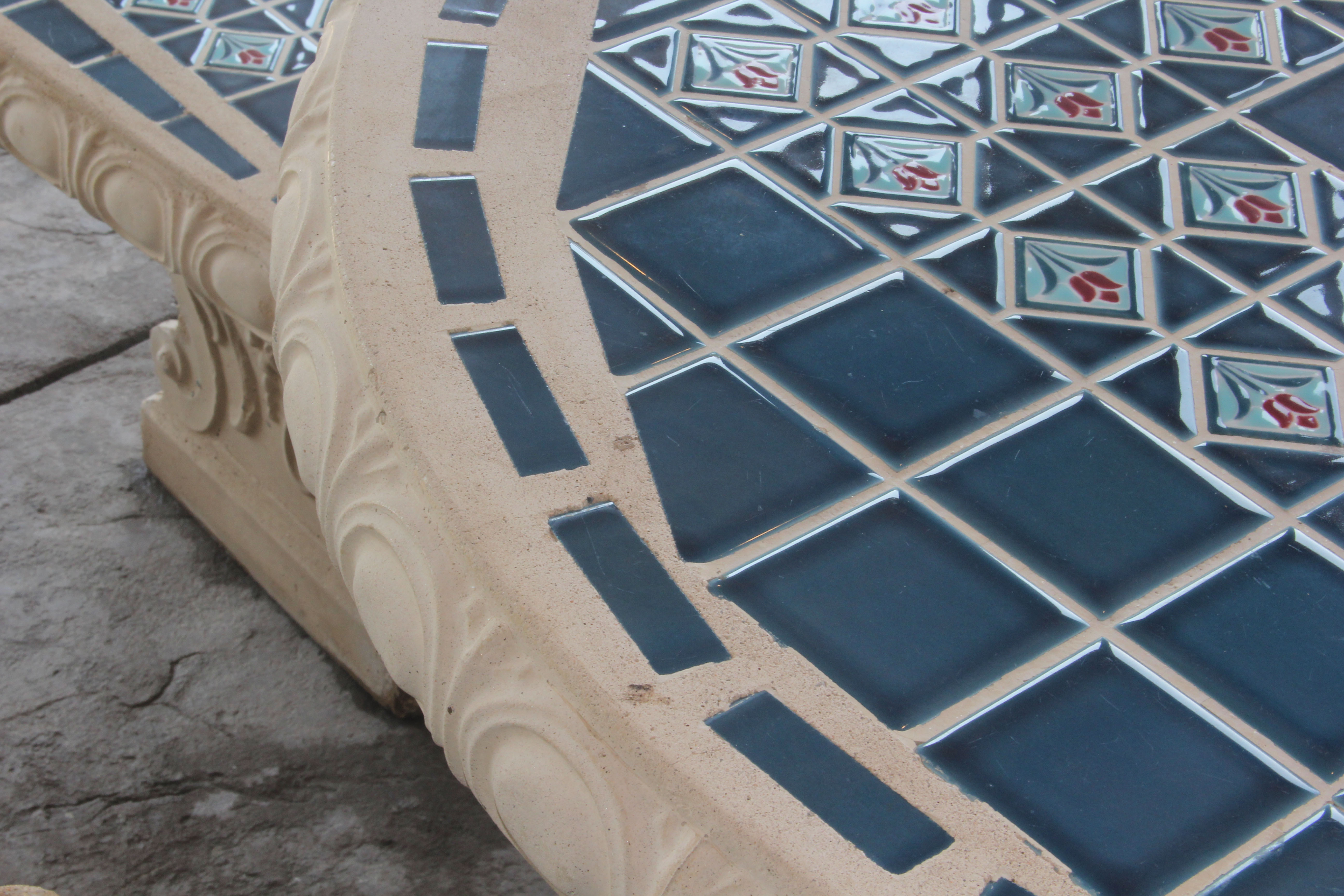 Ceramic Blue Mosaic Tile Outdoor Table and Benches
