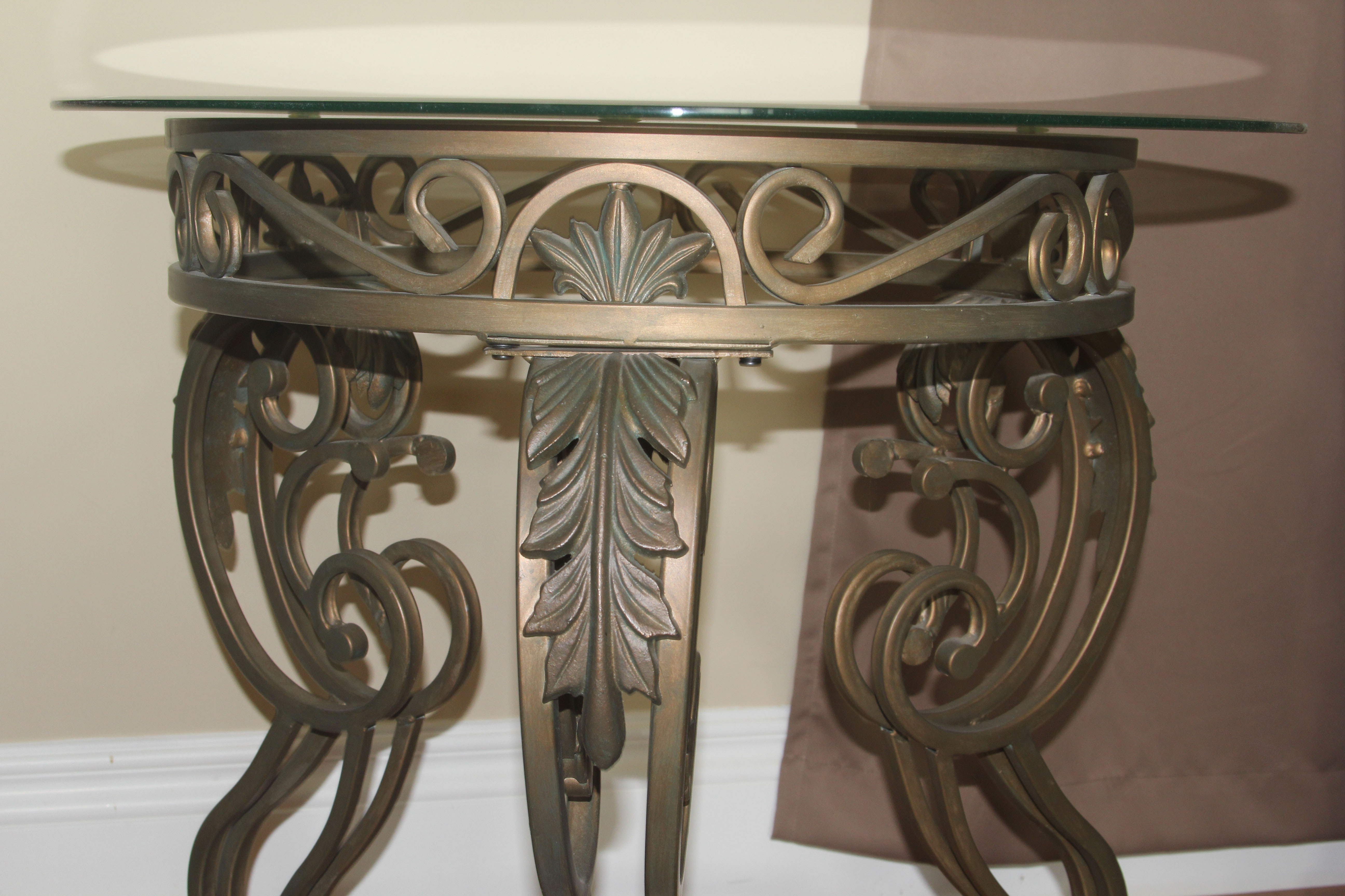 Neoclassical Inspired Glass Top Side Table