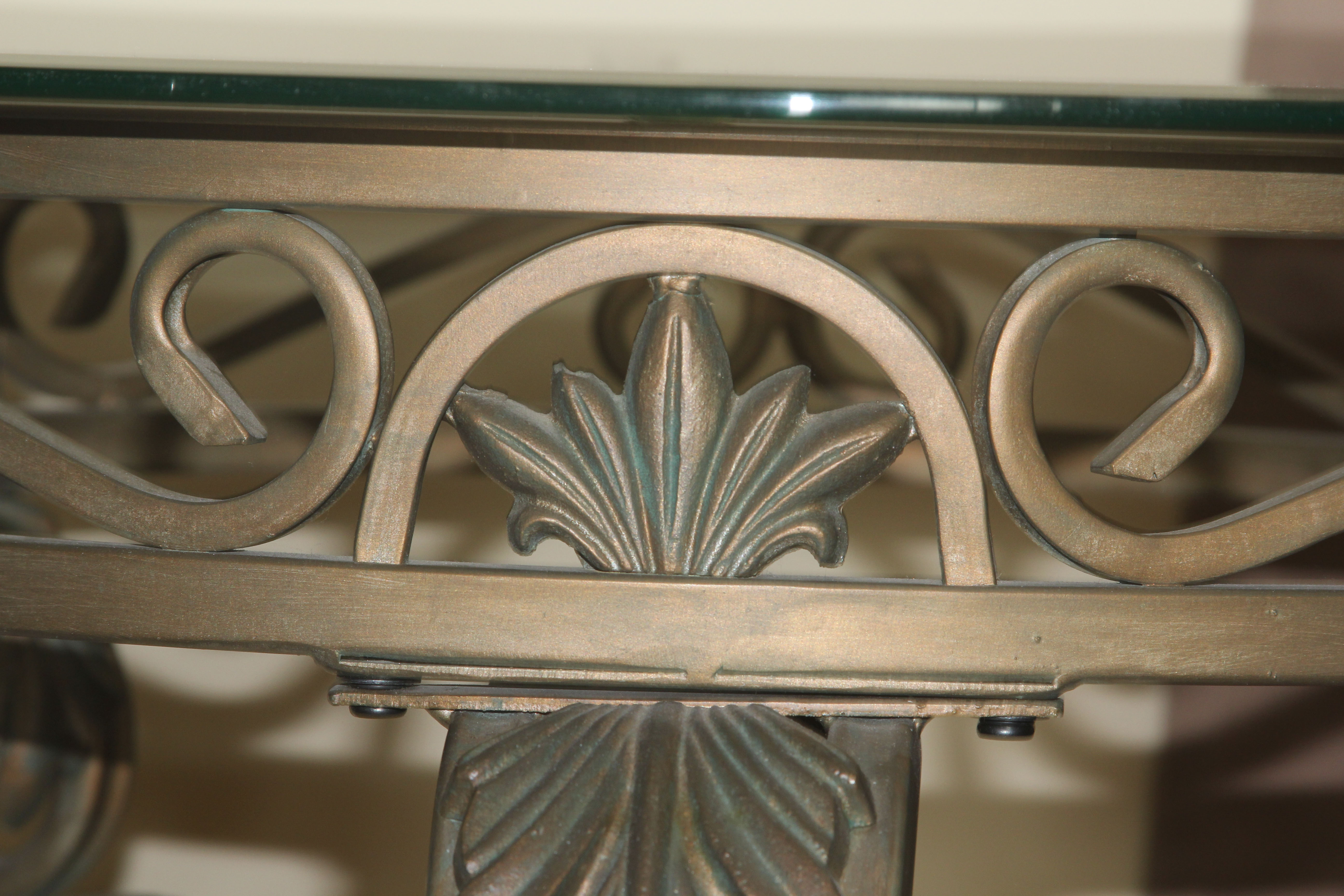 Neoclassical Inspired Glass Top Side Table