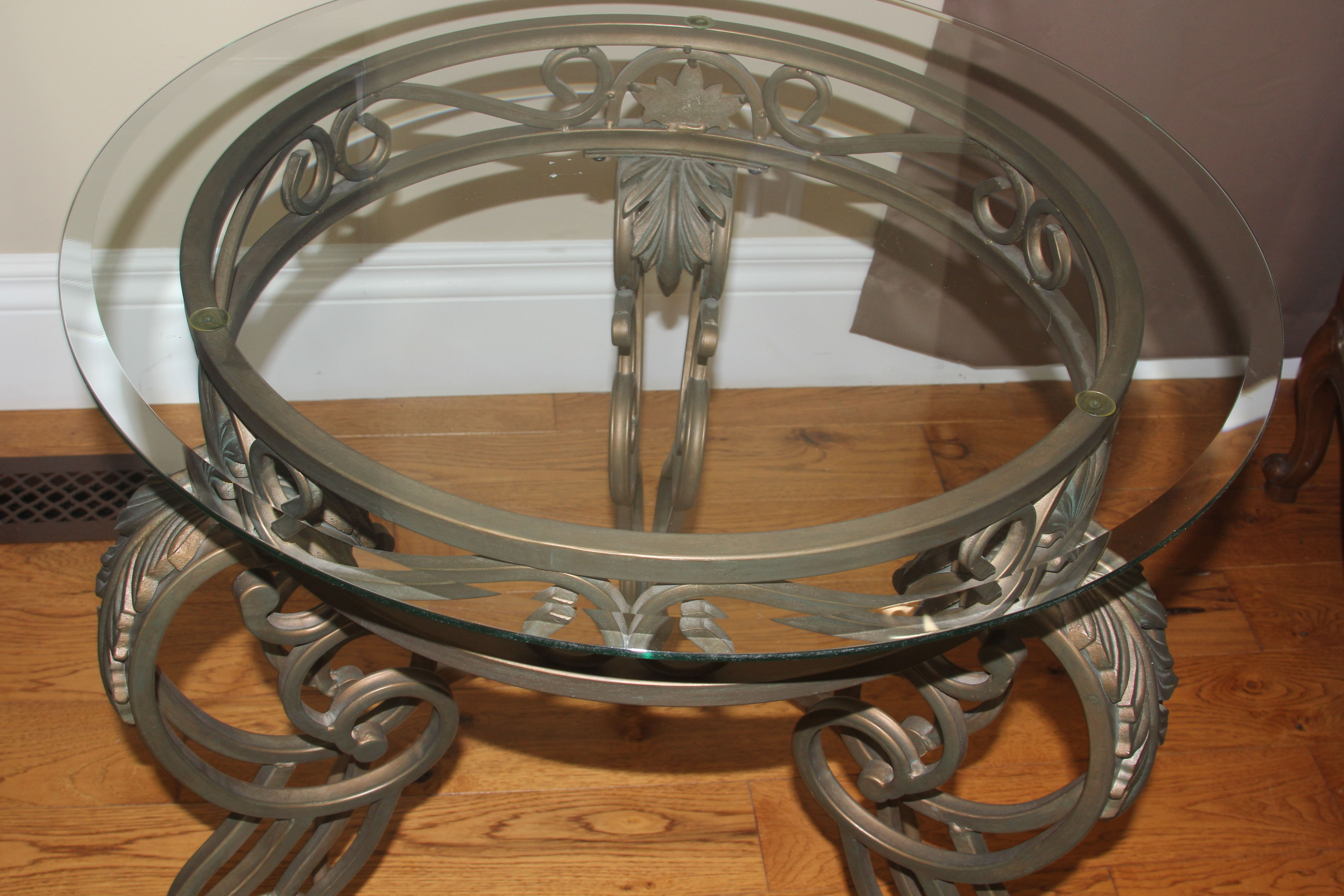 Neoclassical Inspired Glass Top Side Table
