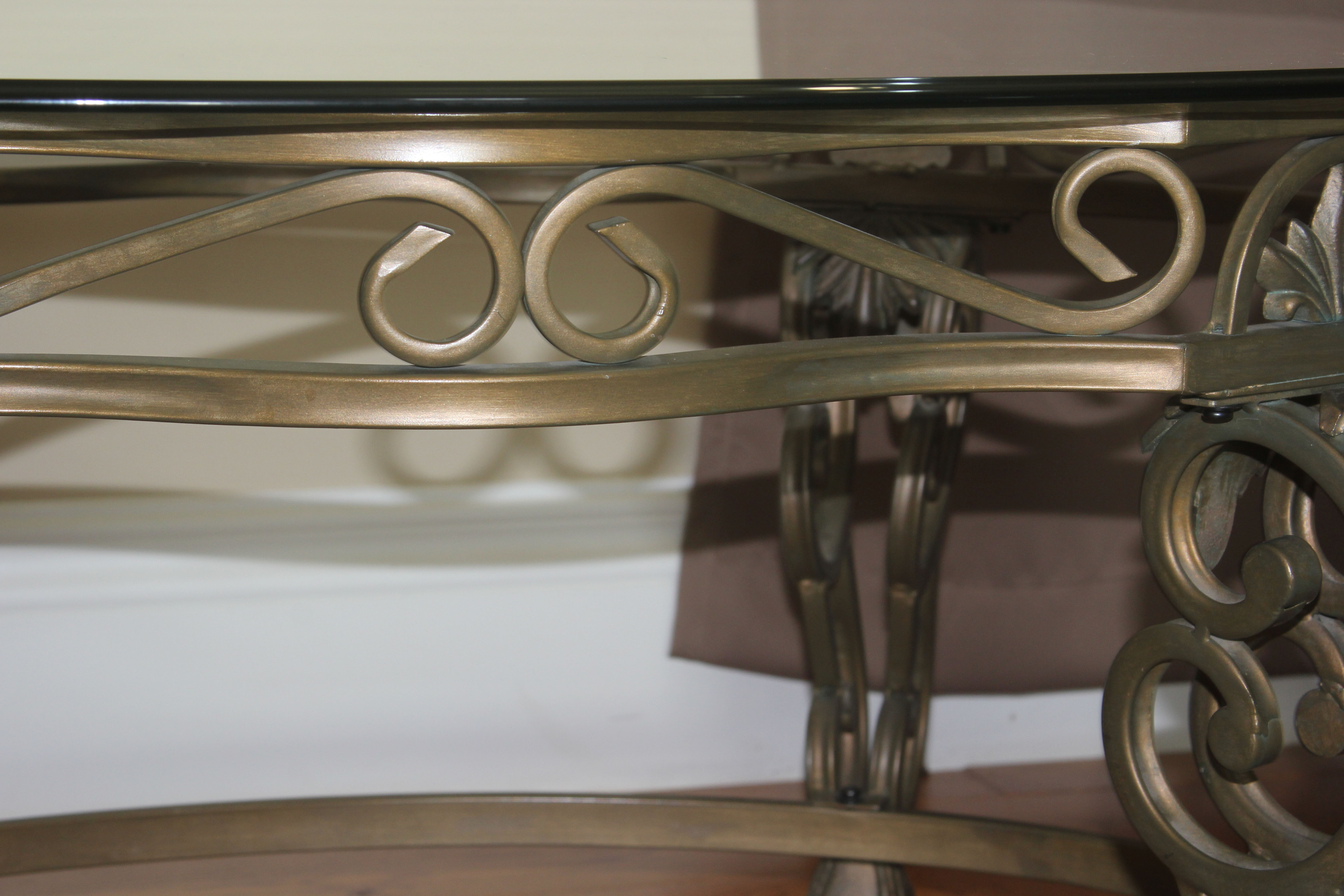 Neoclassical Inspired Glass Top Coffee Table