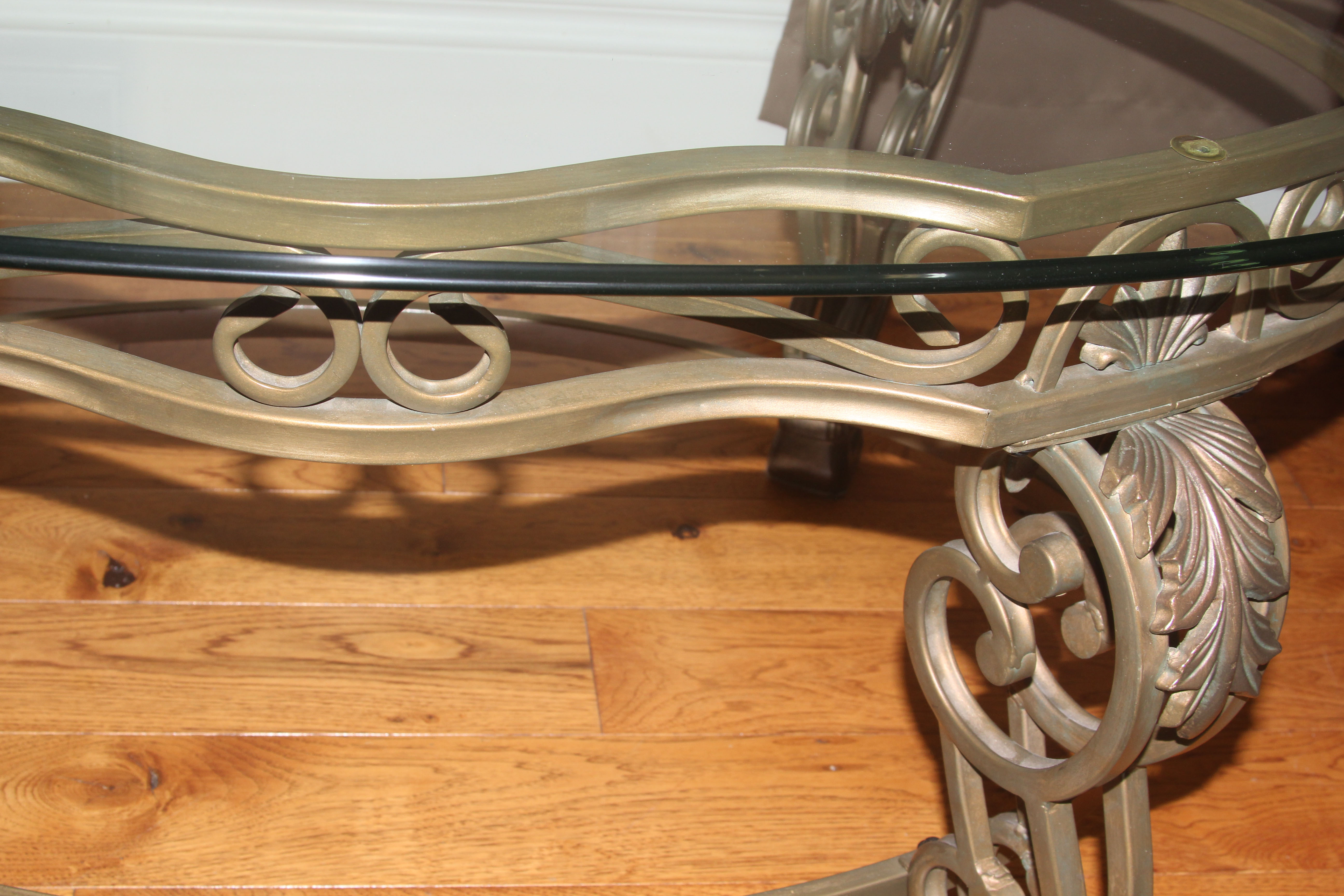 Neoclassical Inspired Glass Top Coffee Table
