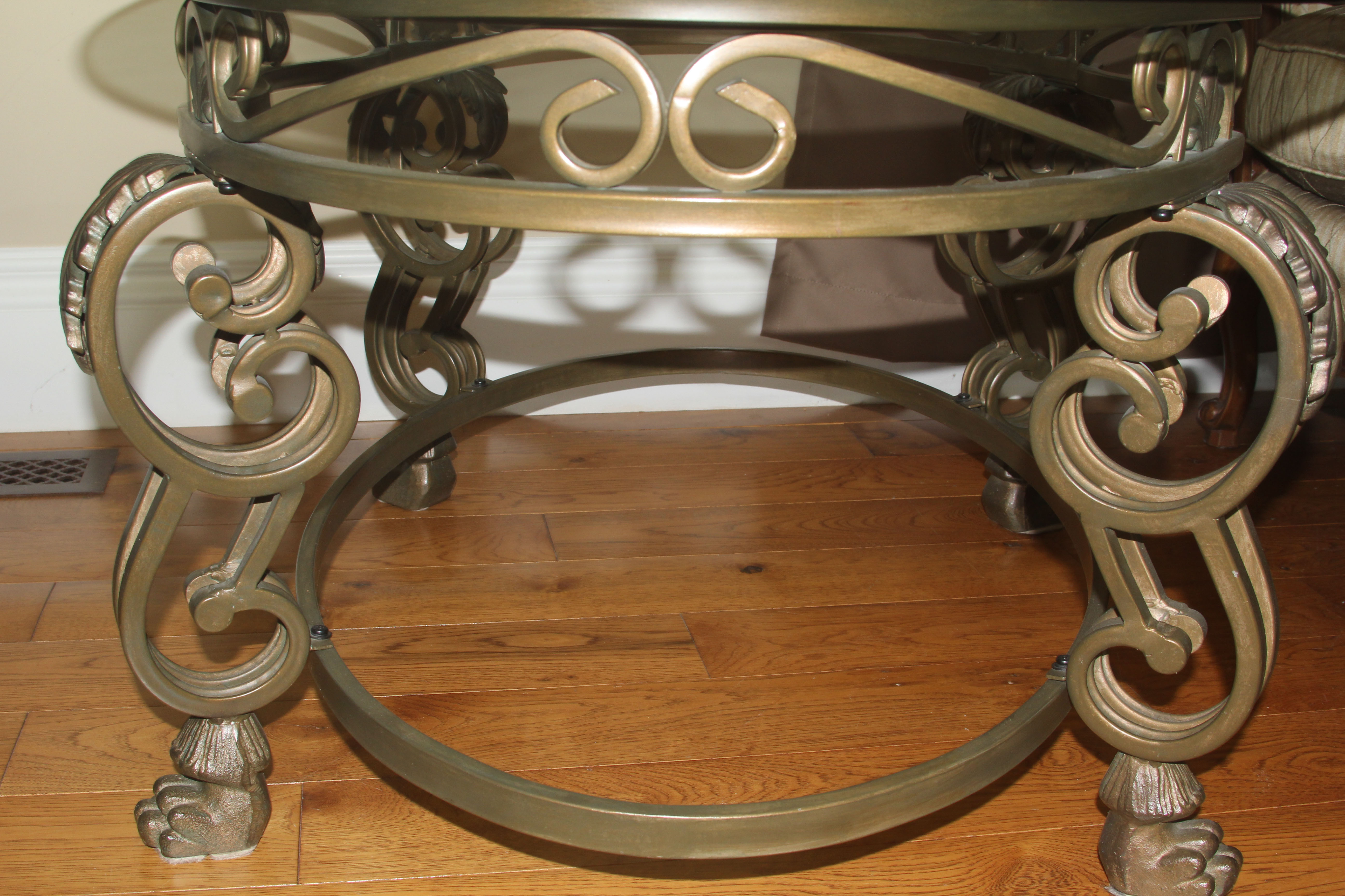 Neoclassical Inspired Glass Top Coffee Table