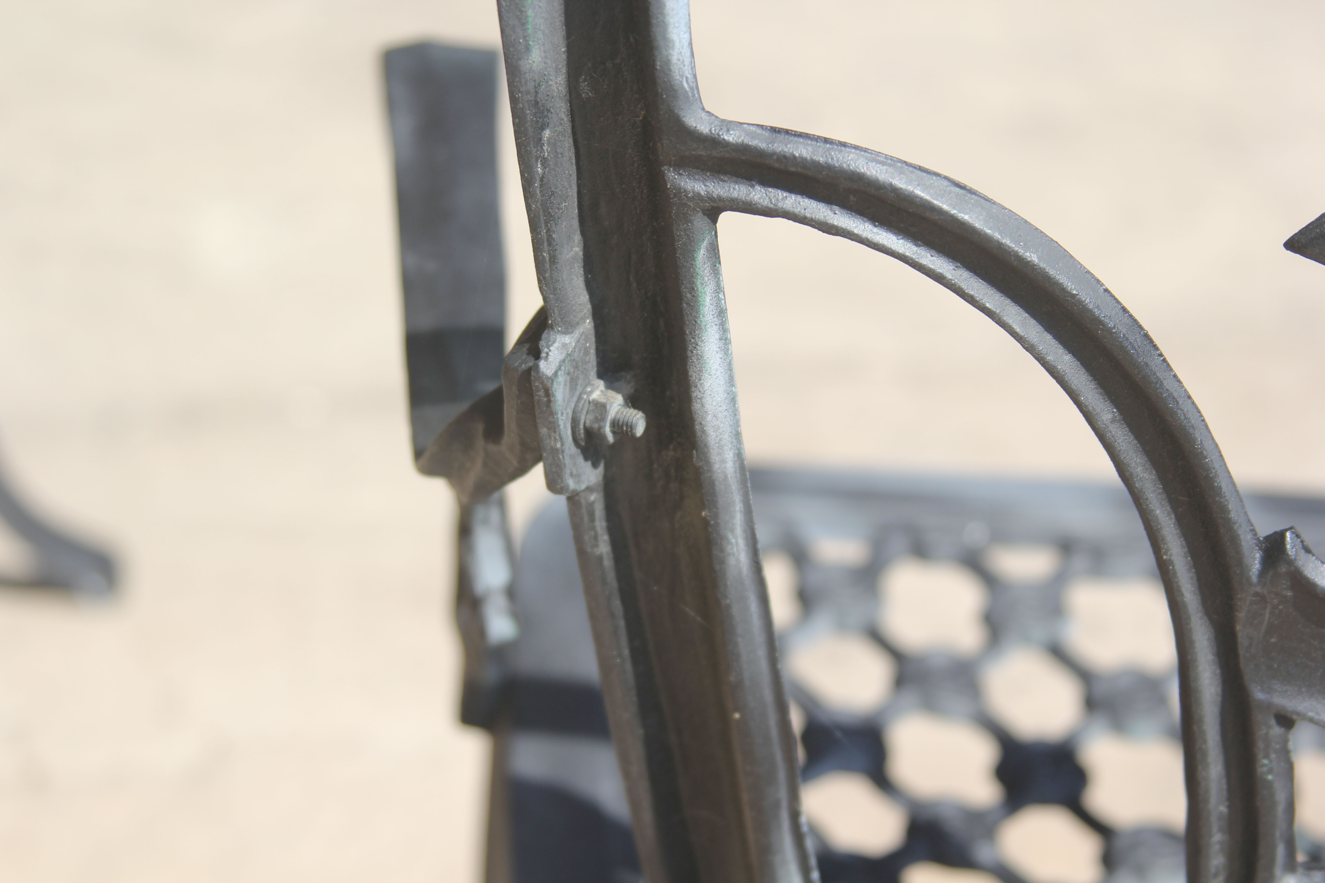 Black Painted Metal Rose Trellis Themed Patio Bench and Chairs