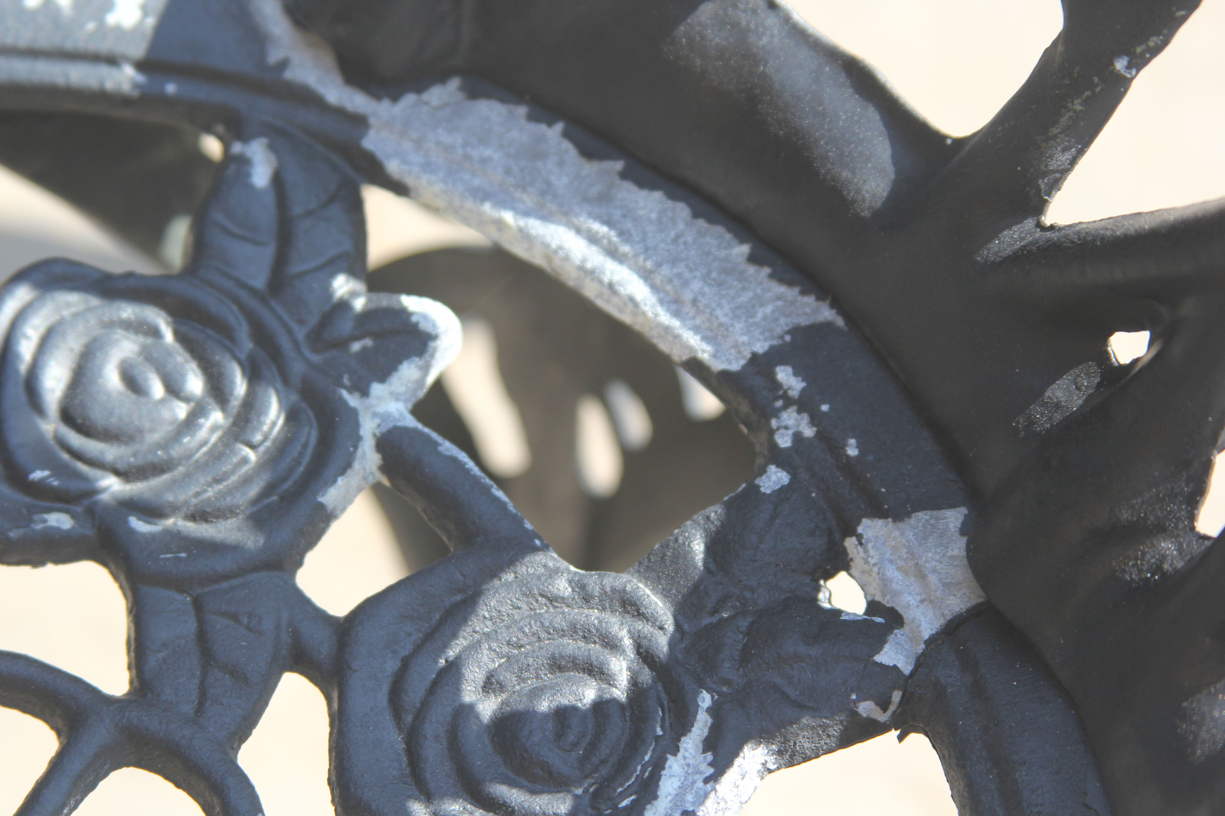 Black Painted Metal Rose Trellis Themed Patio Bench and Chairs