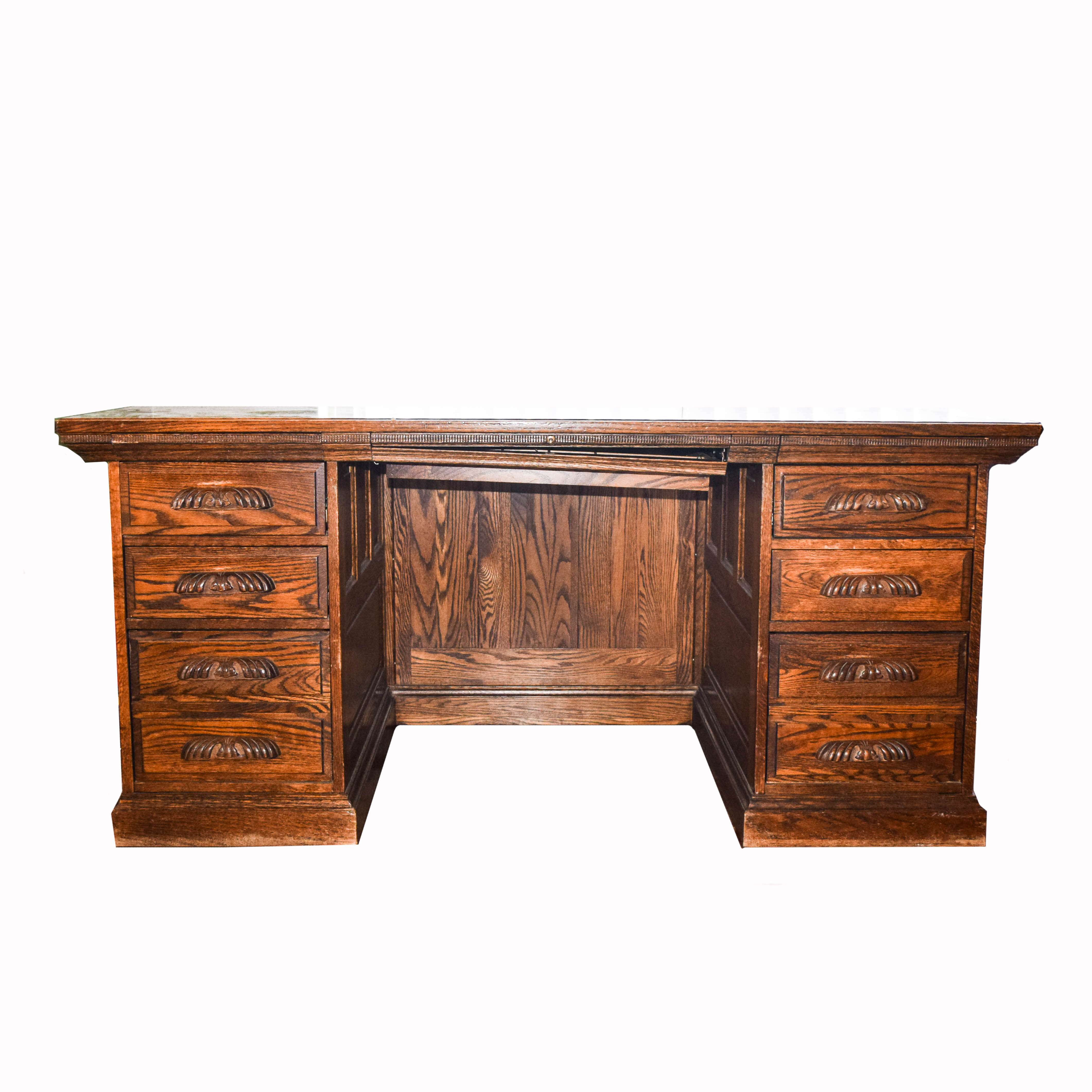 Vintage Oak Double Pedestal Desk