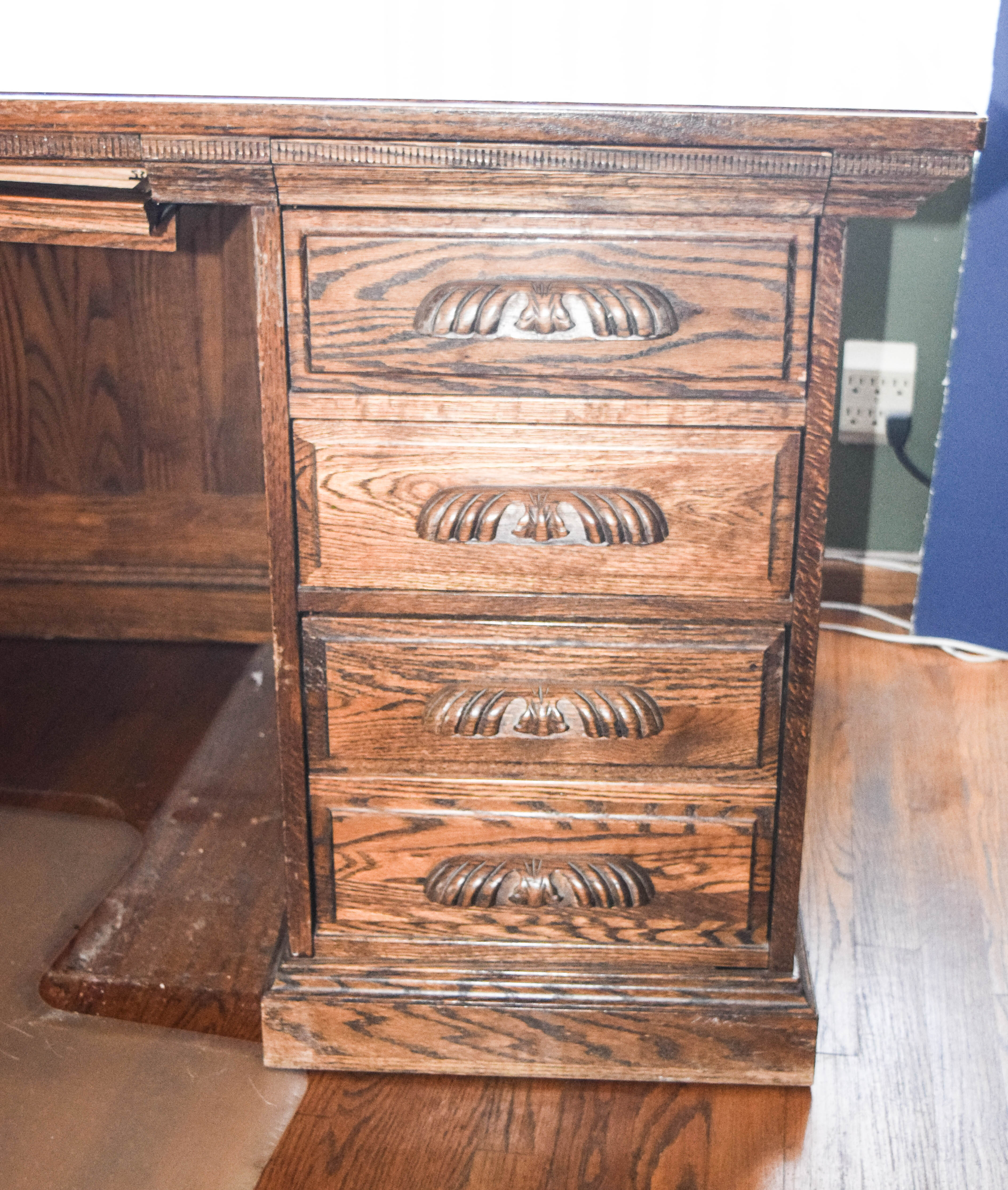 Vintage Oak Double Pedestal Desk