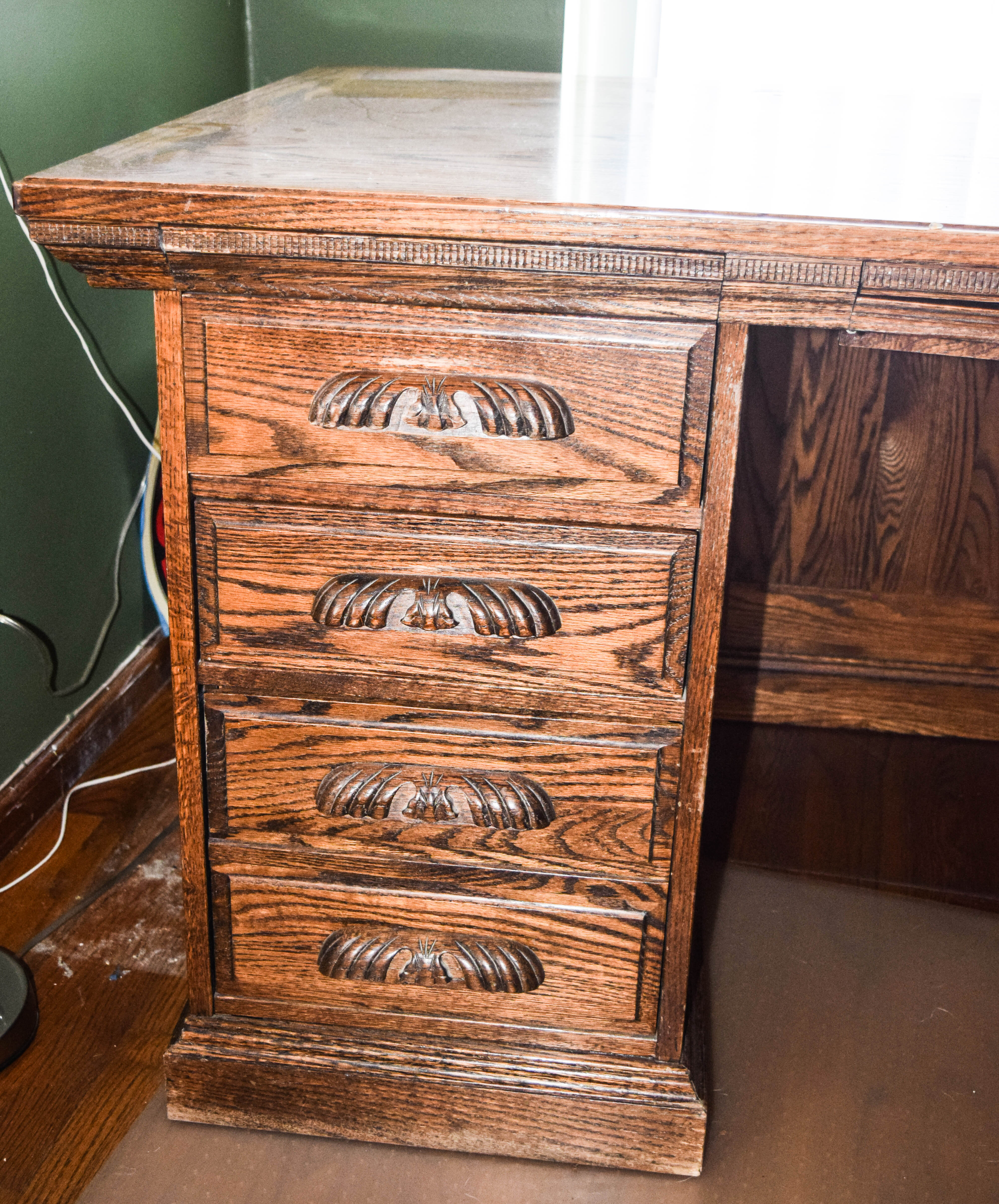 Vintage Oak Double Pedestal Desk