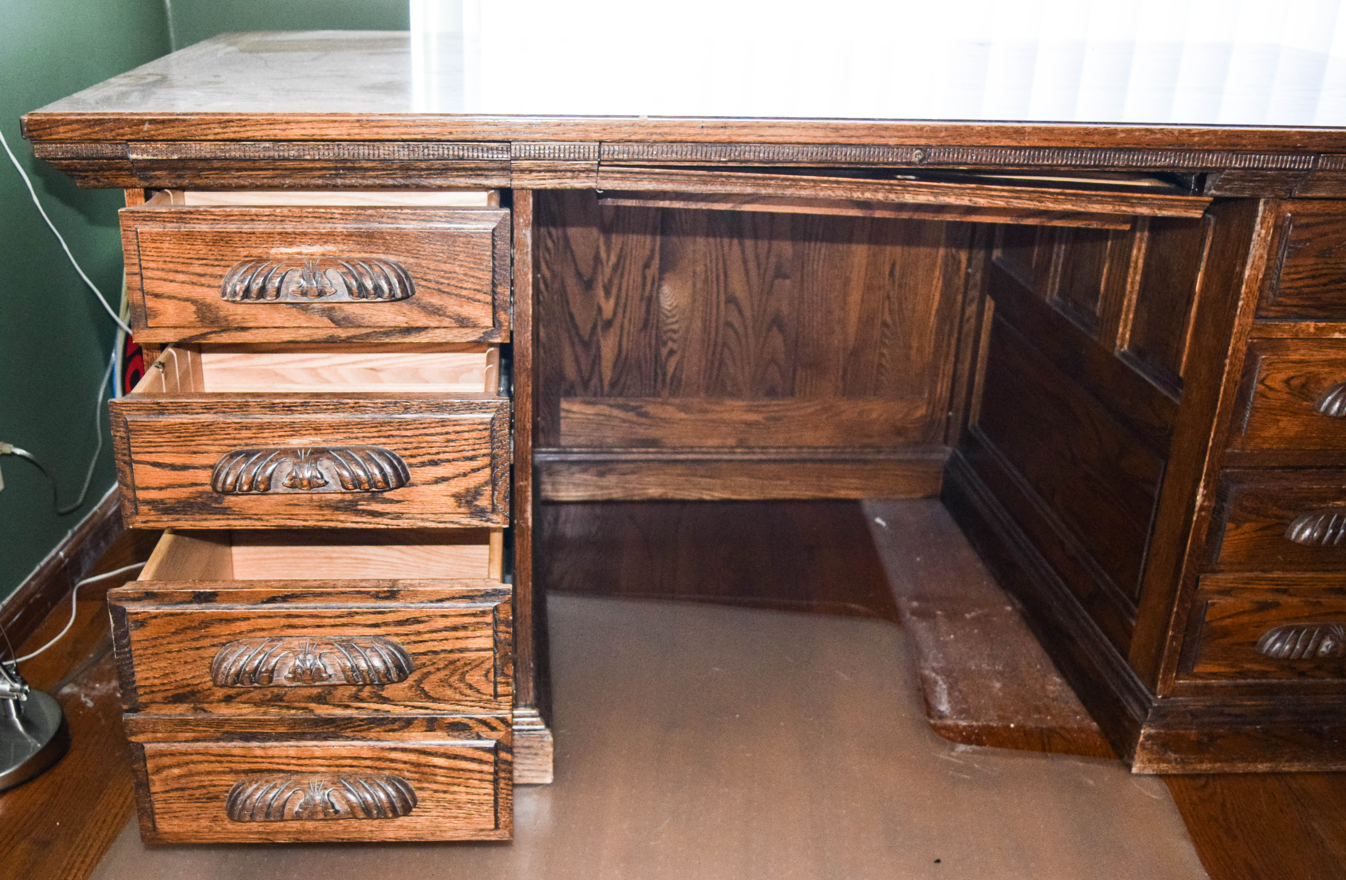 Vintage Oak Double Pedestal Desk