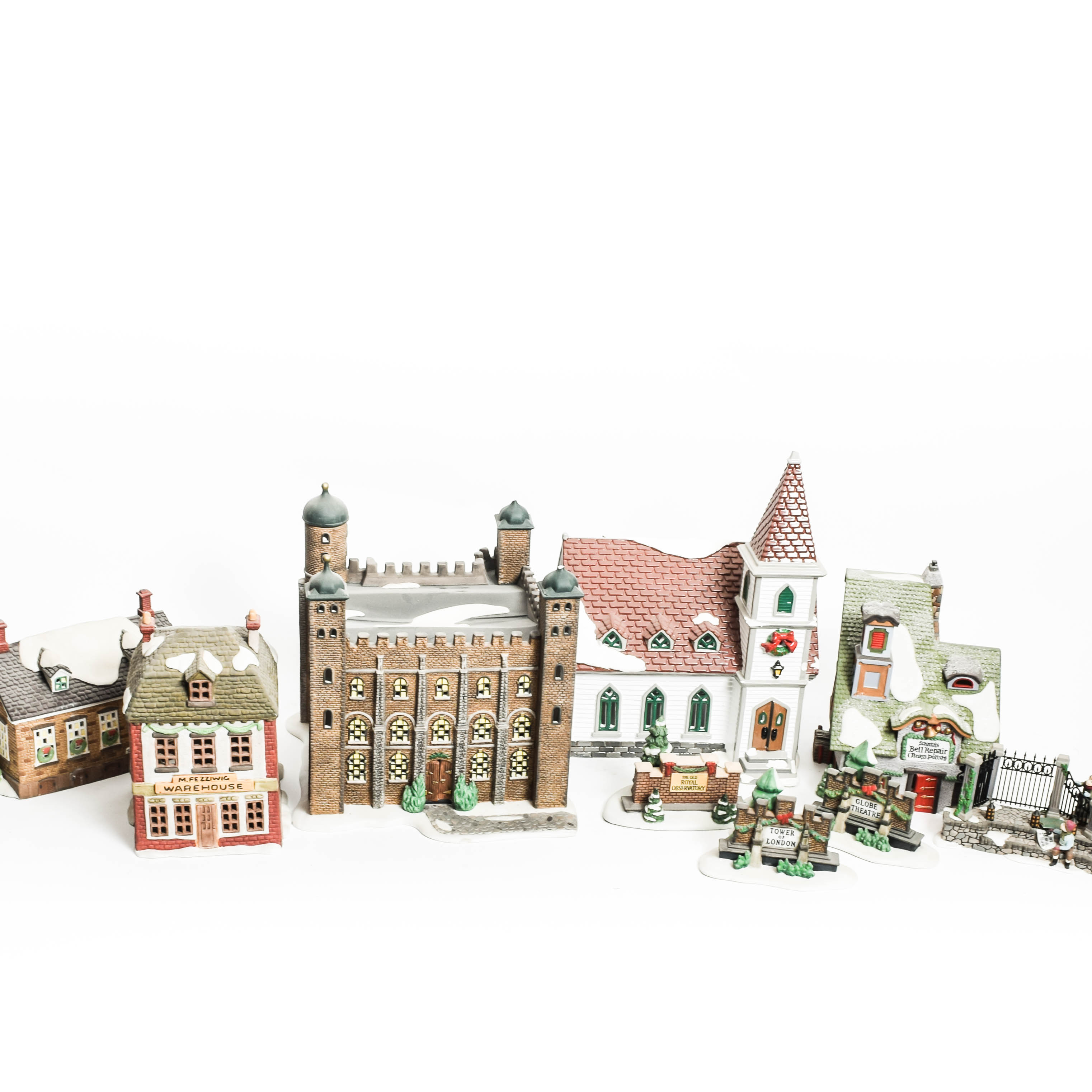Collection of Department 56 Village Series Ceramic Houses and Village Buildings