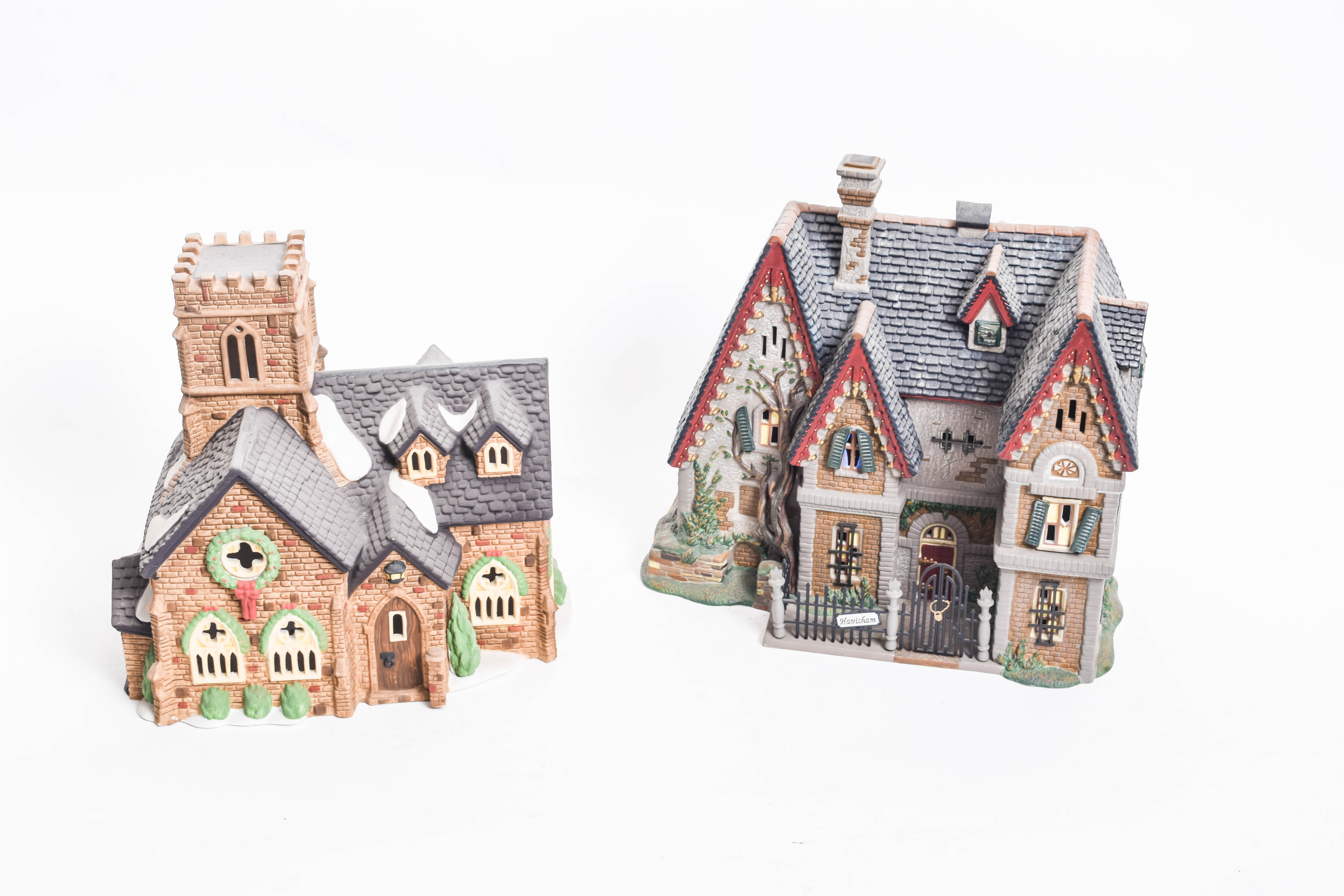 Collection of Department 56 Village Series Ceramic Houses and Village Buildings