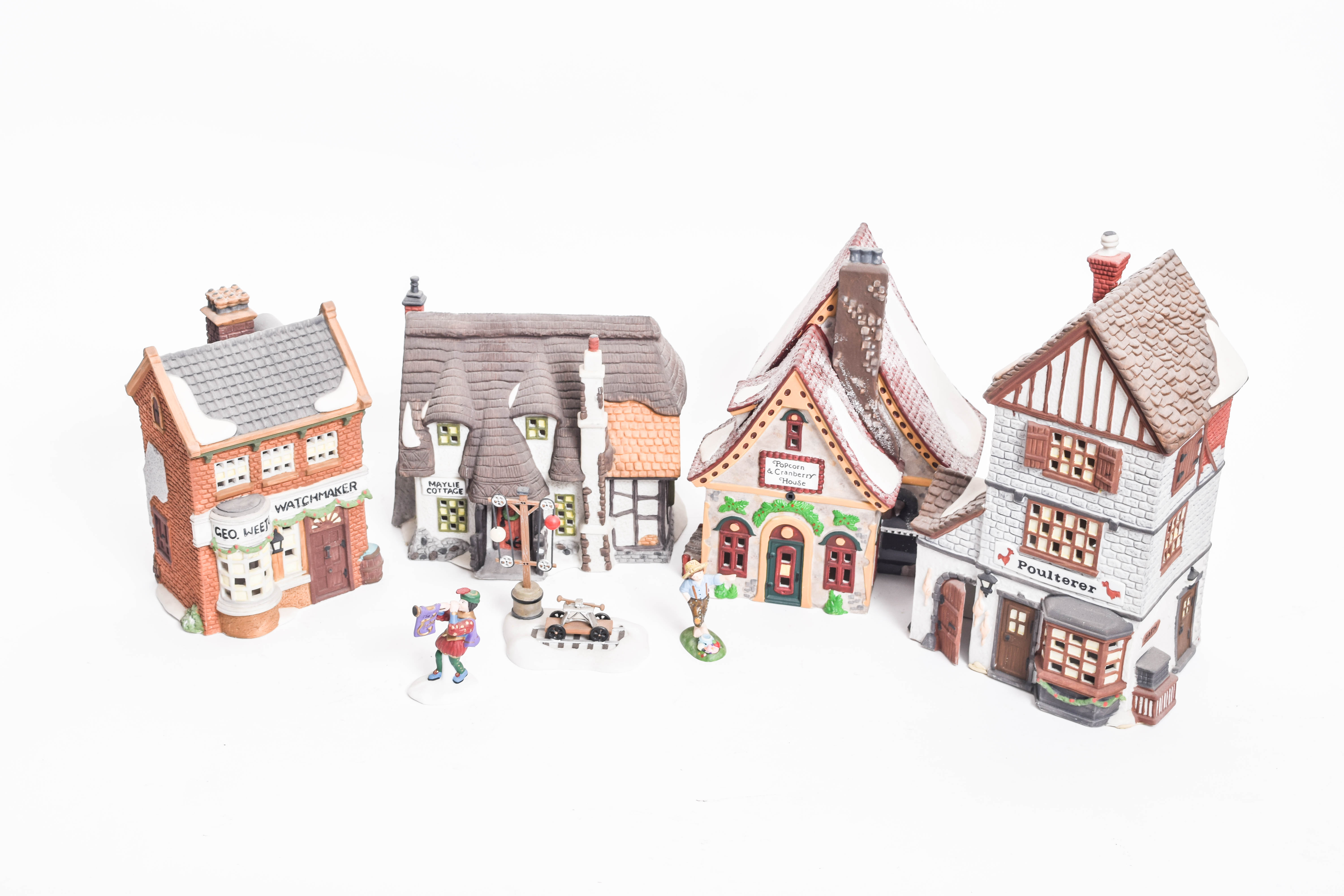 Collection of Department 56 Village Series Ceramic Houses and Village Buildings