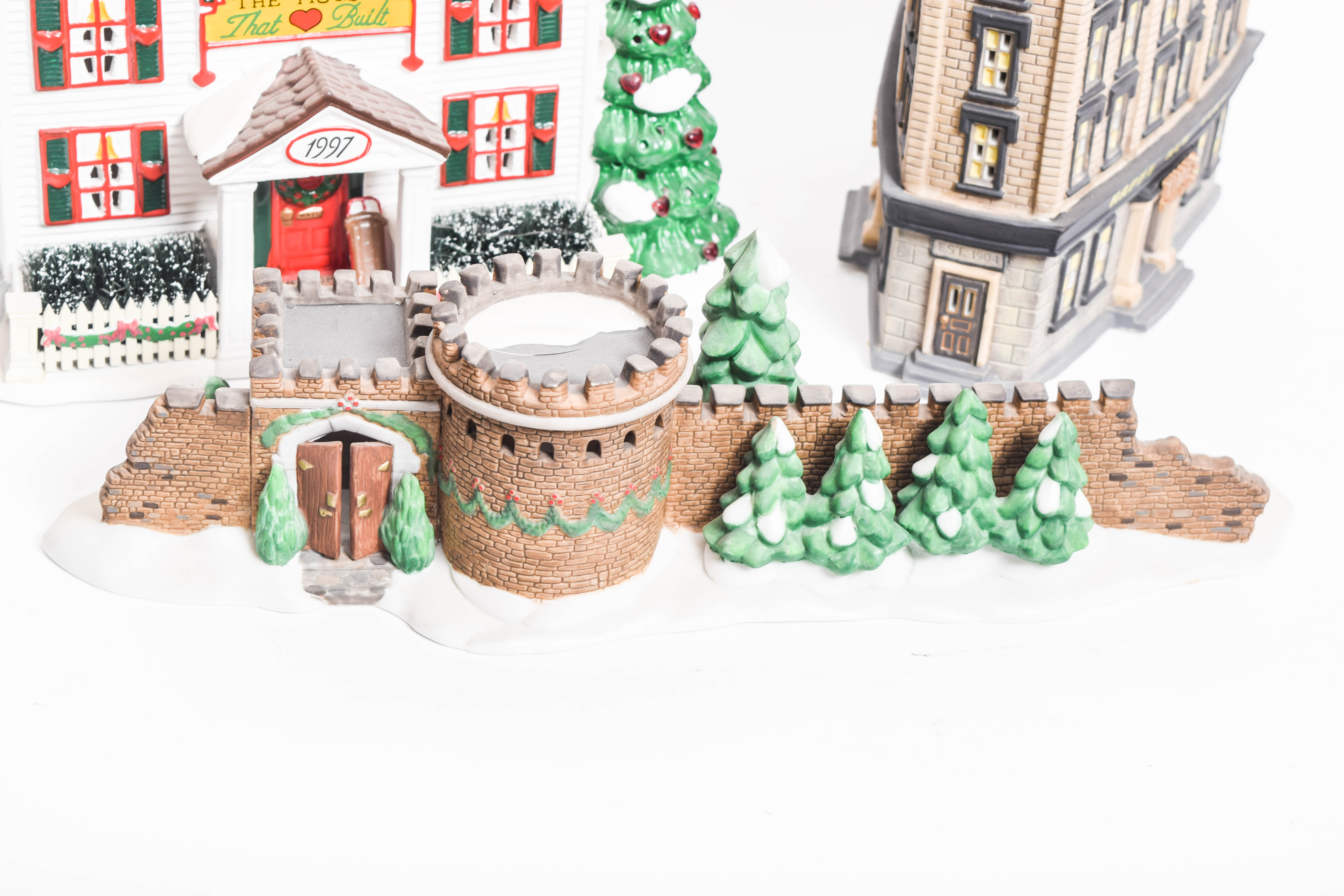 Collection of Department 56 Village Series Ceramic Houses and Village Buildings