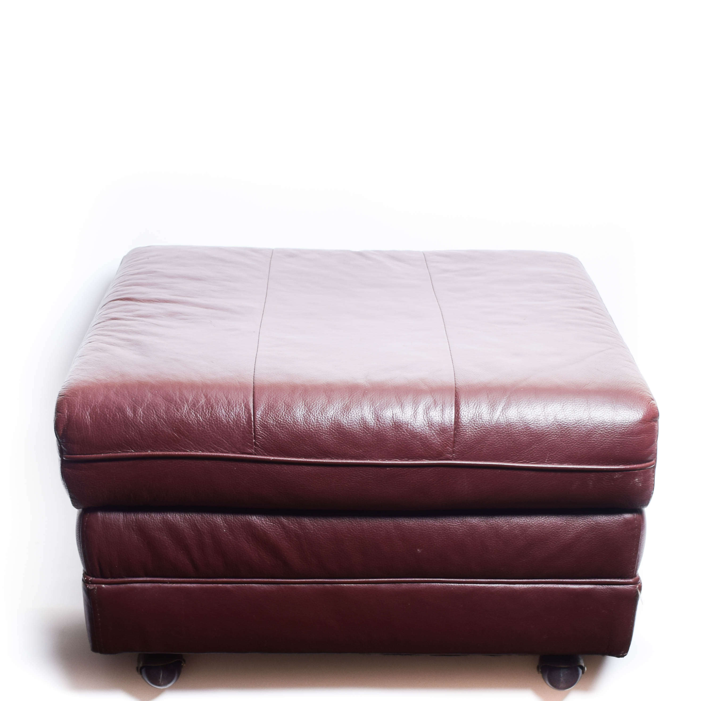 Red Faux Leather Ottoman on Wheels