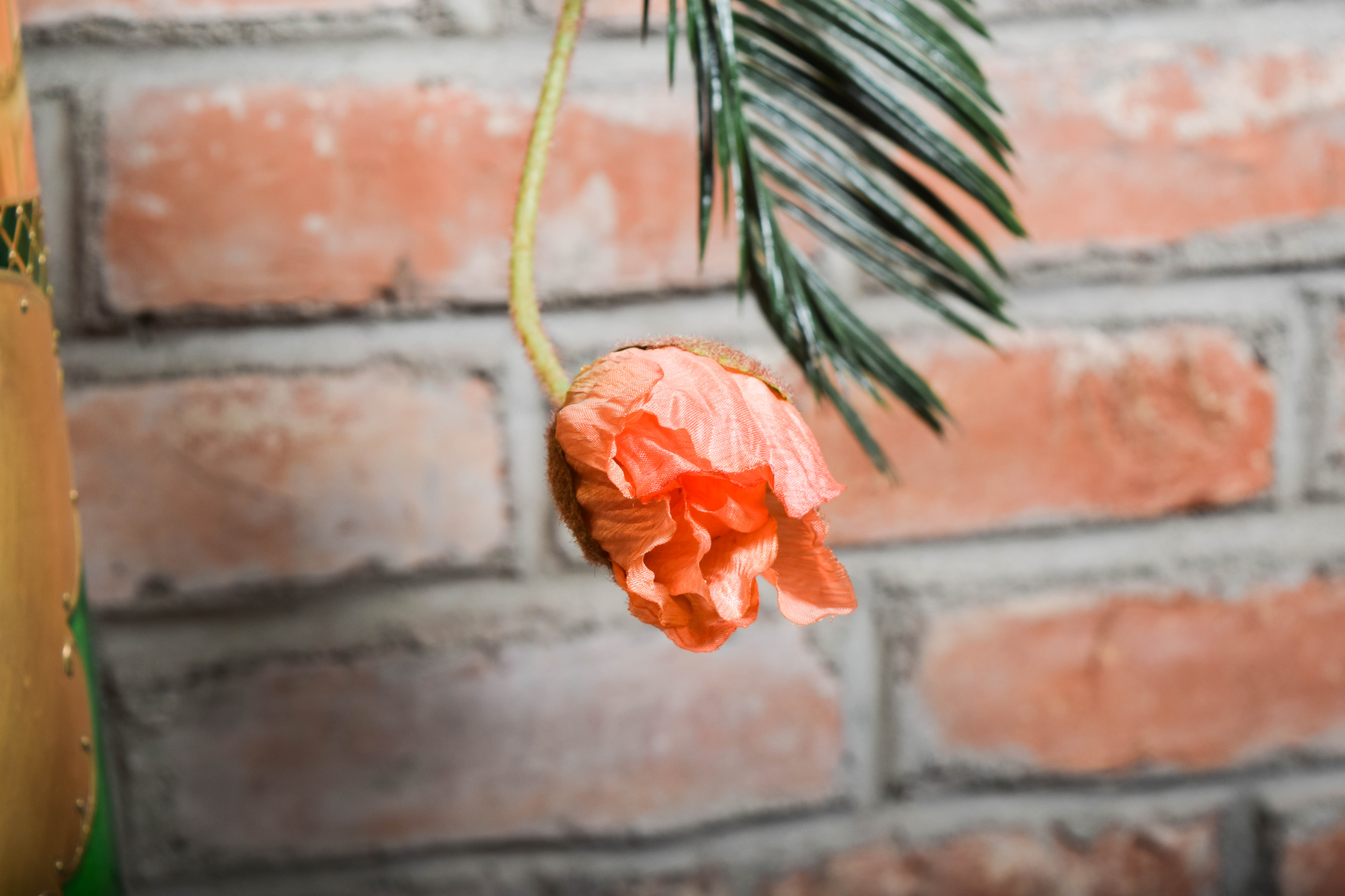 Art Nouveau Hand Painted Glass Floor Vase with Artificial Floral Arrangement