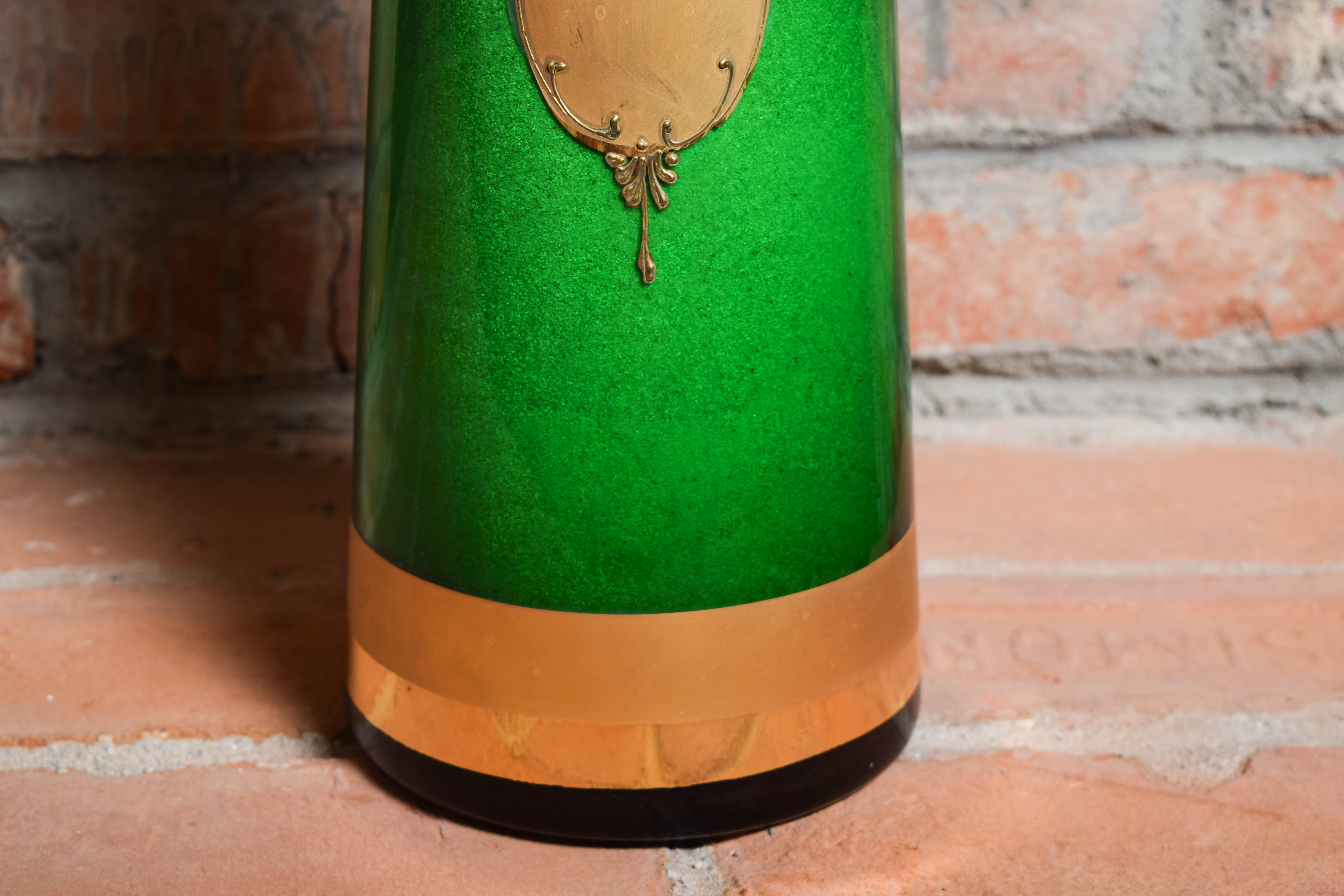 Art Nouveau Hand Painted Glass Floor Vase with Artificial Floral Arrangement