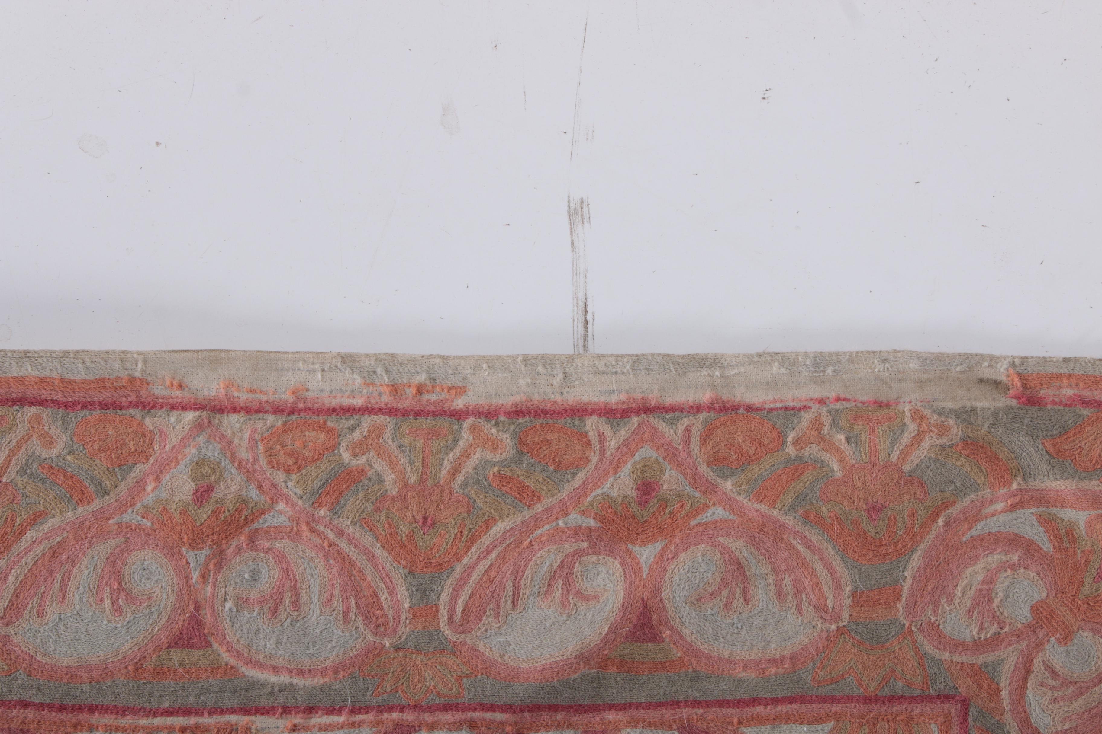 Vintage Crewel Embroidered Wool Indian Area Rug